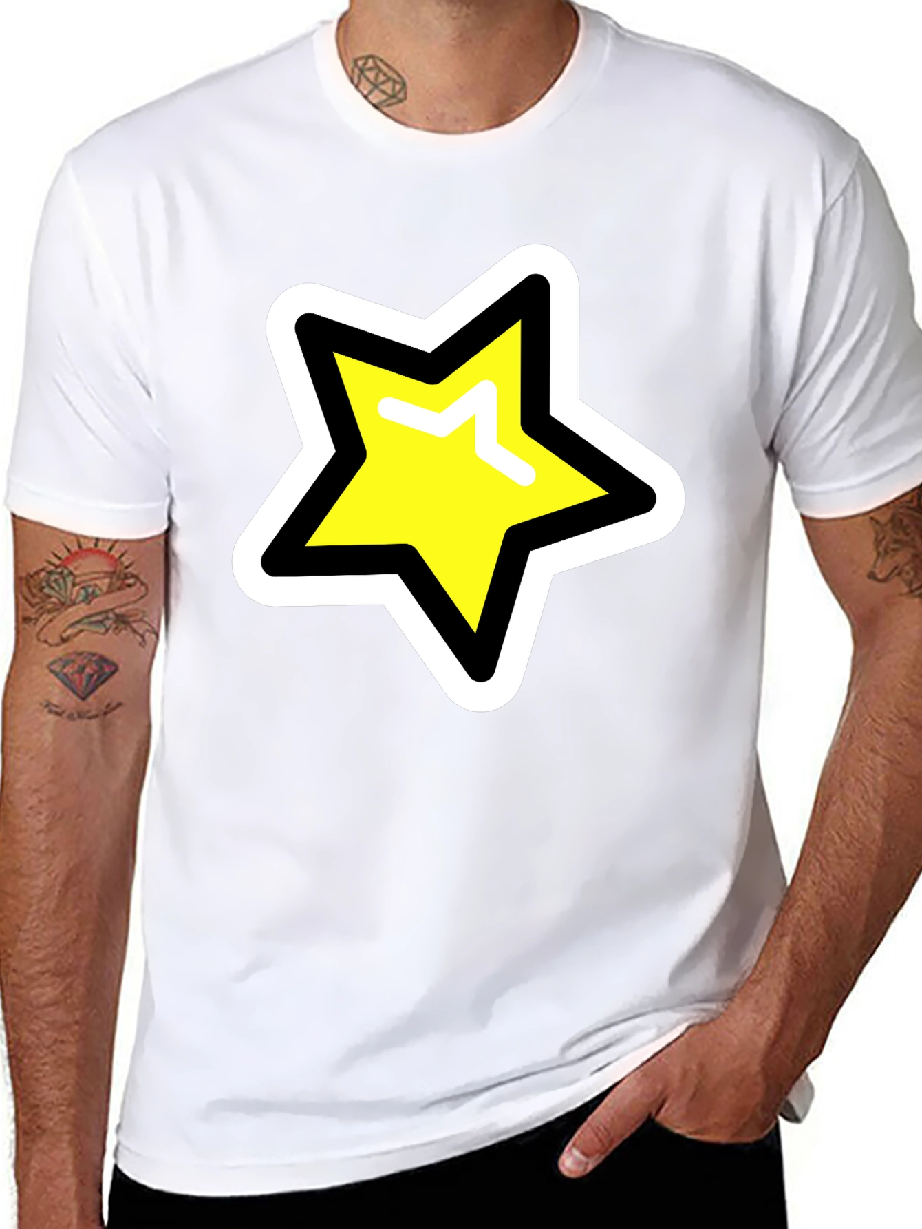 Black Star Graphic T-Shirt - Black Cotton Blend Casual Tee view 8