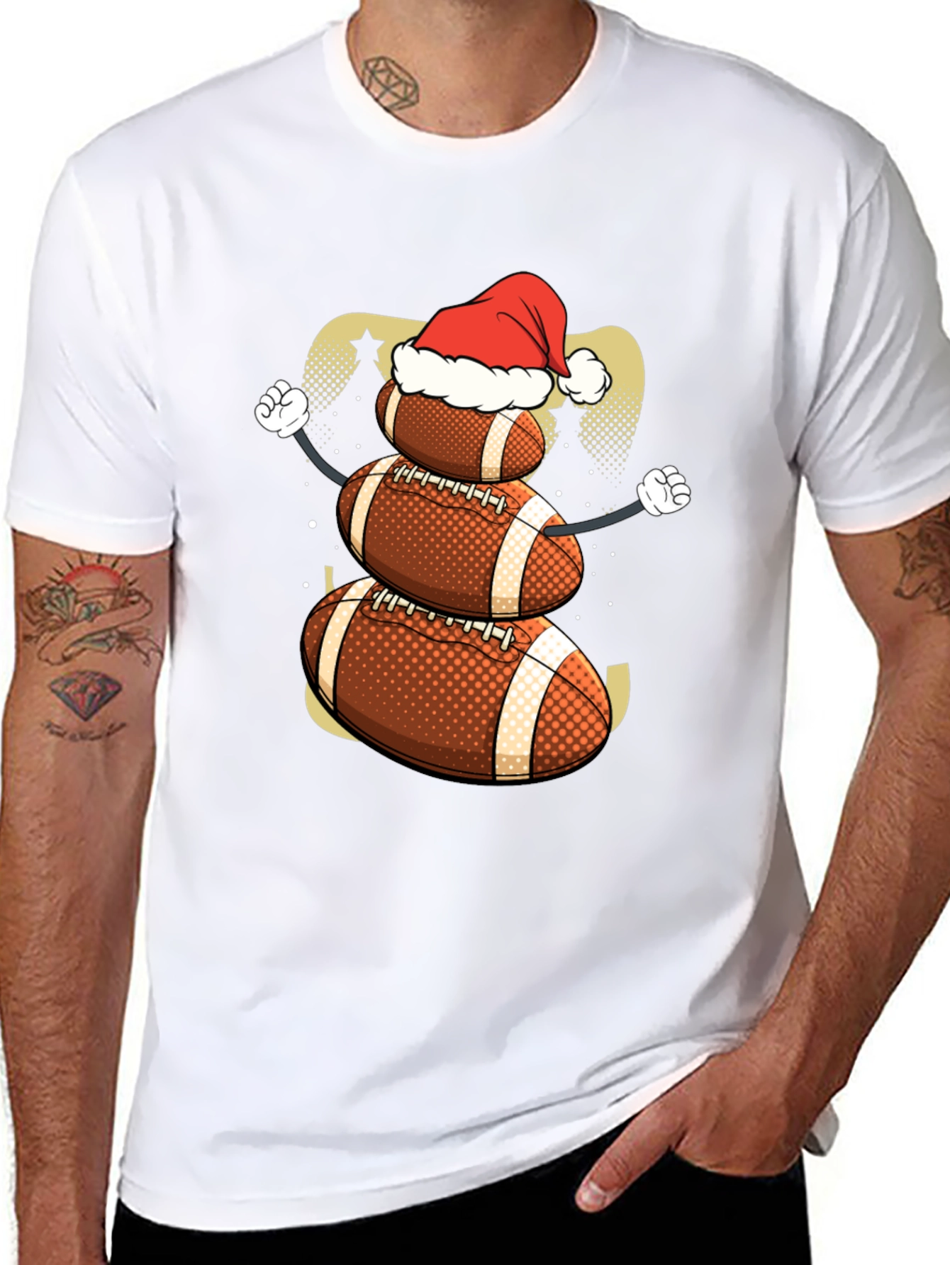 Black Football Snowman Christmas T-Shirt view 8