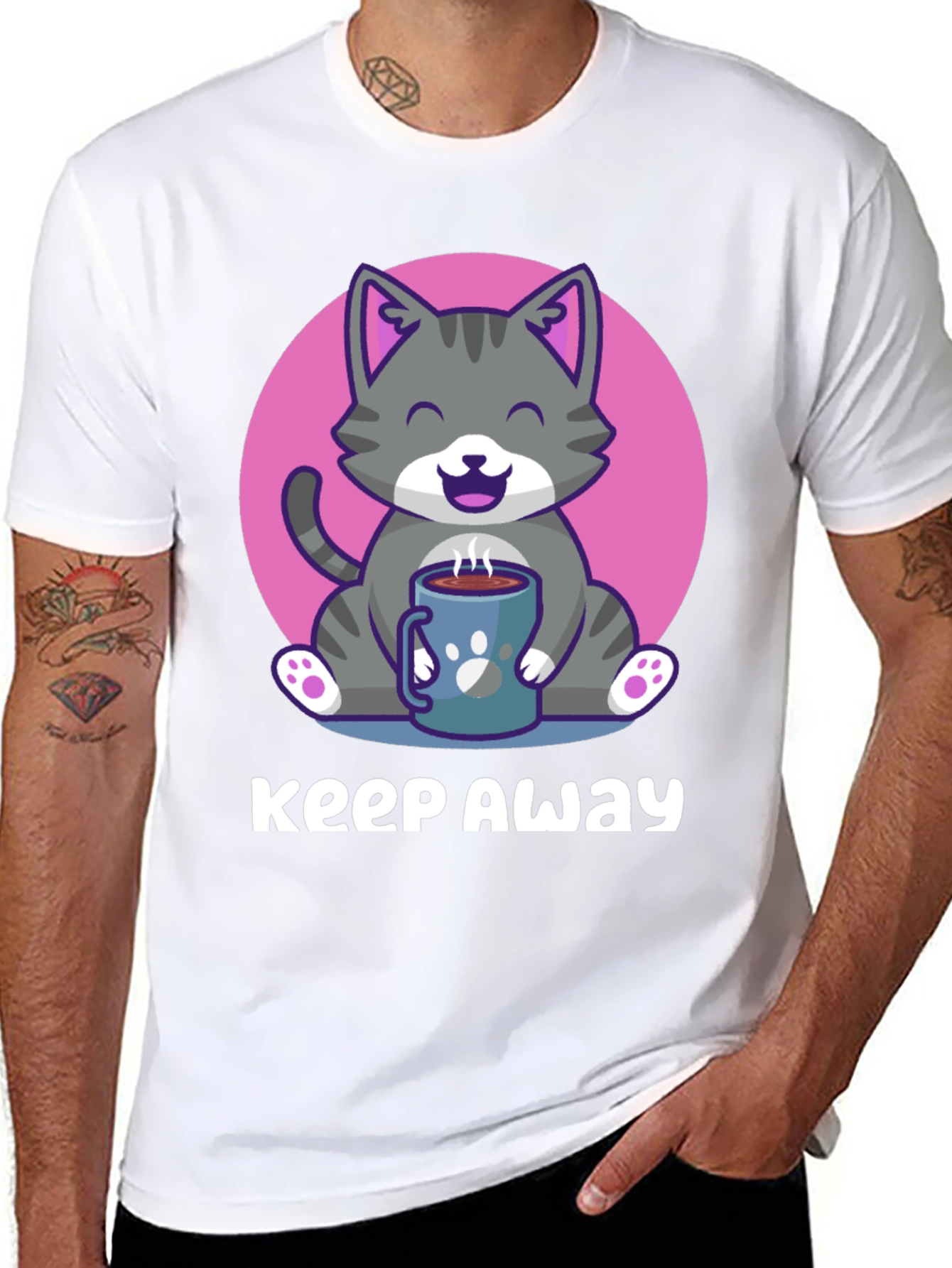 Black Keep Away Gray Cat Coffee T-Shirt view 8
