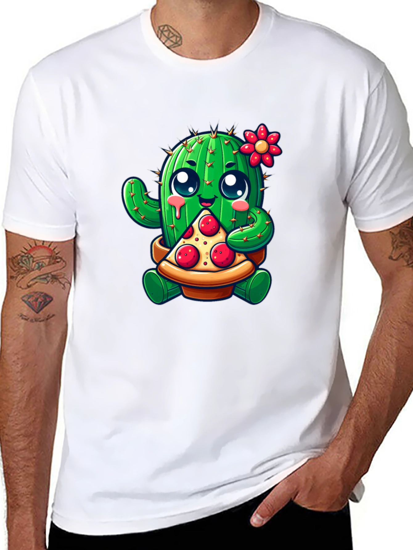 Black Cactus Pizza Lover Black T-Shirt view 8