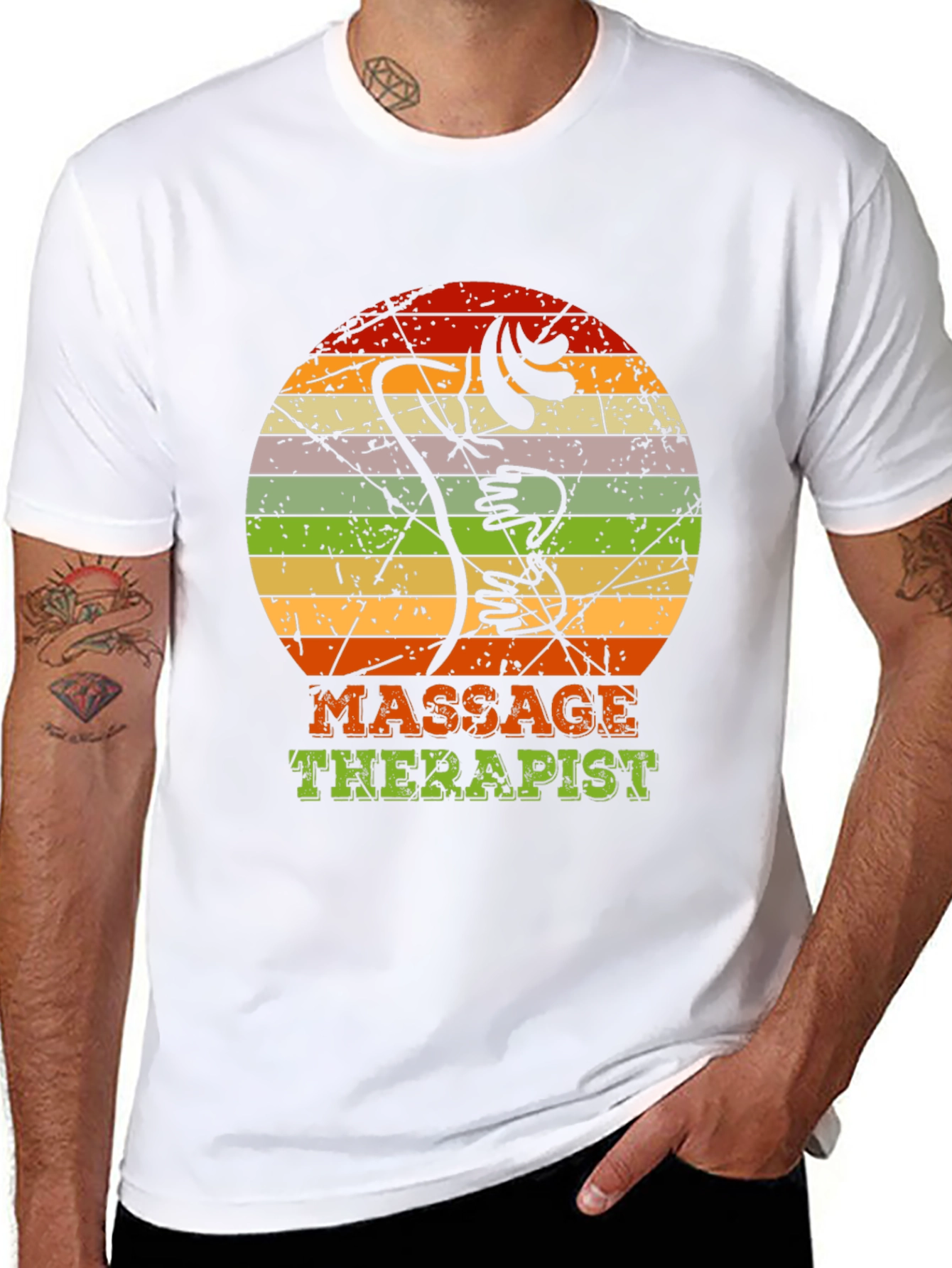 Black Massage Therapist Retro T-Shirt - Vintage Body Art view 8