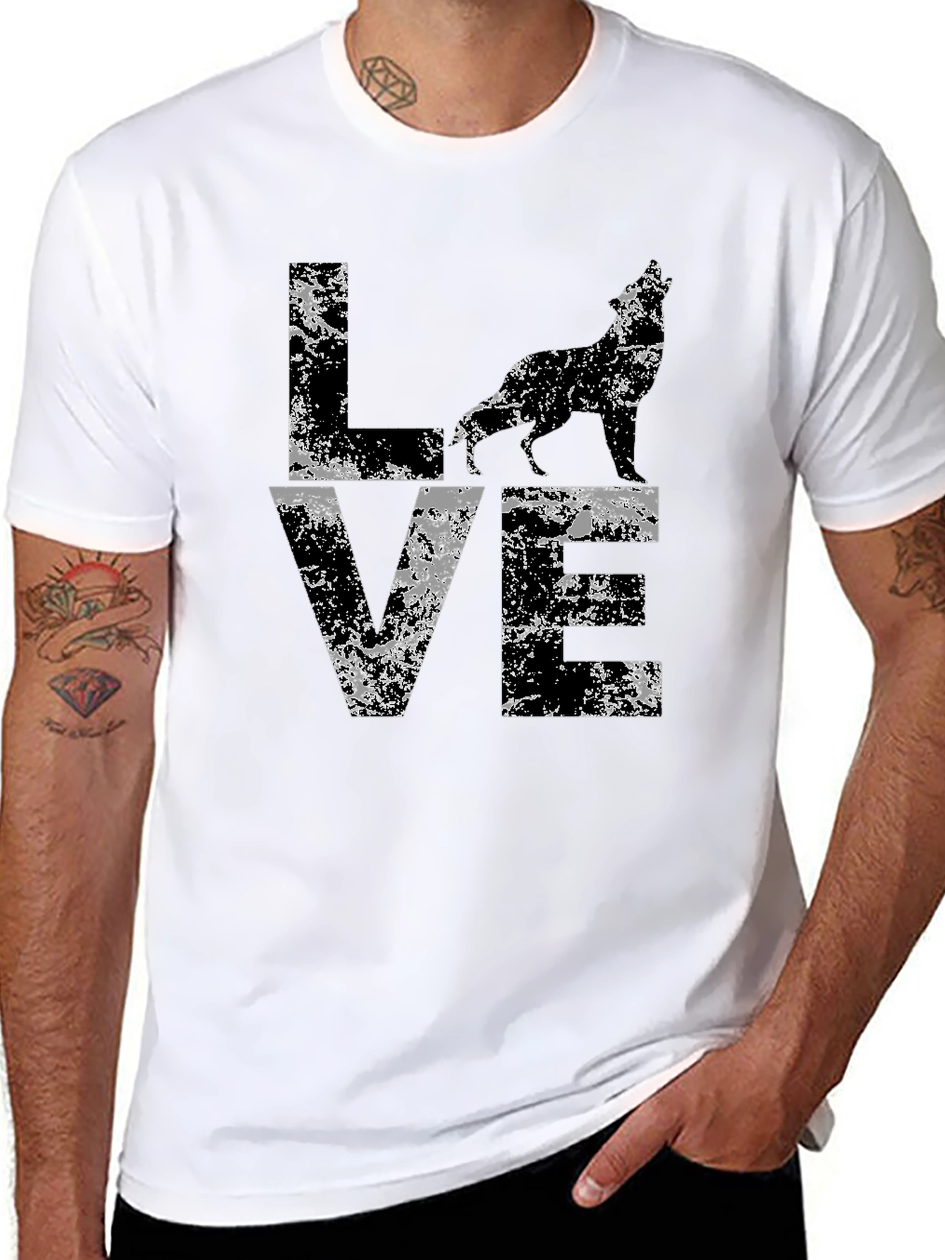 Black Wolf Love Graphic Tee - Distressed Style view 8