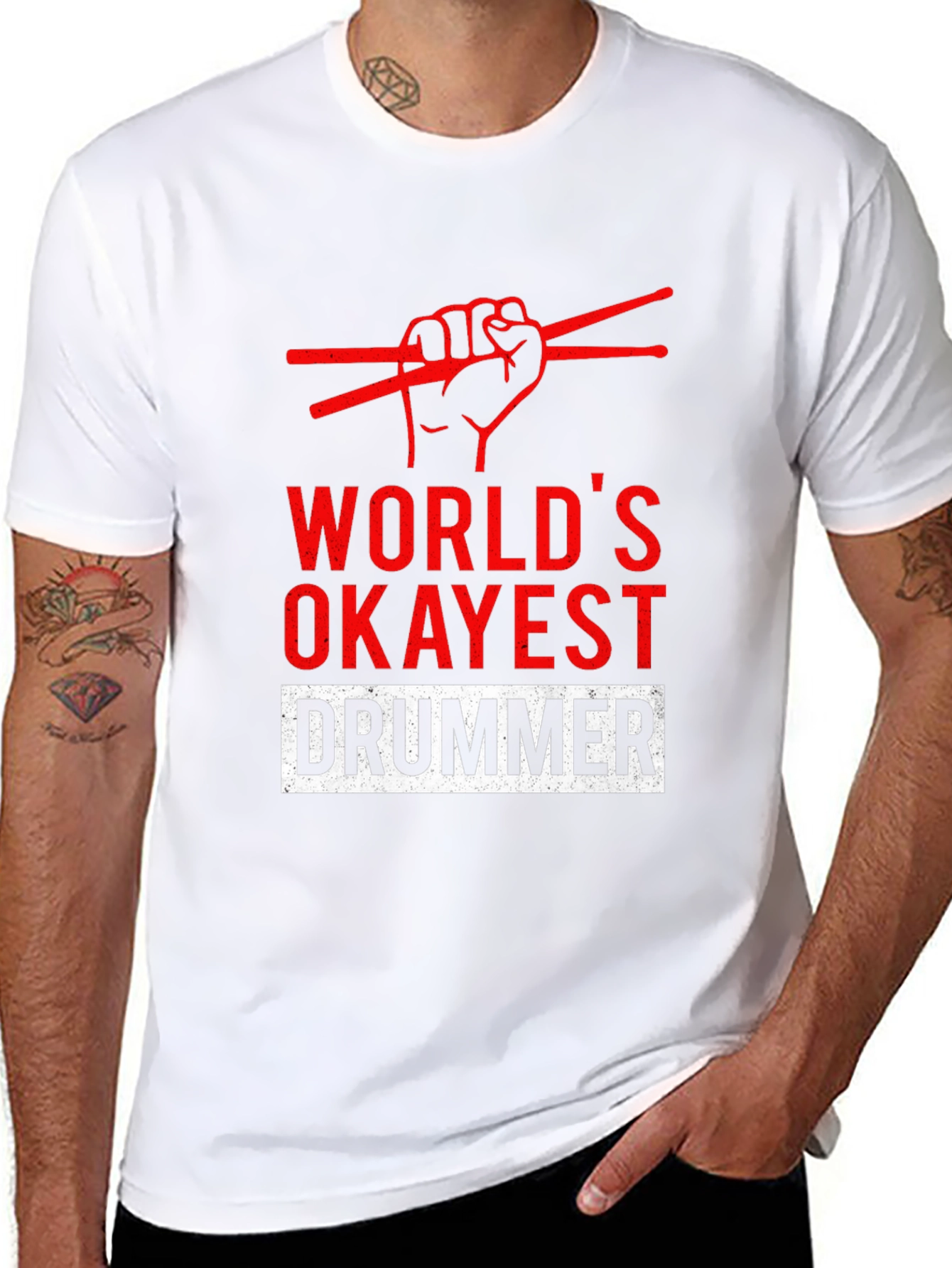Black World's Okayest Drummer T-Shirt - Funny Musician Tee view 8