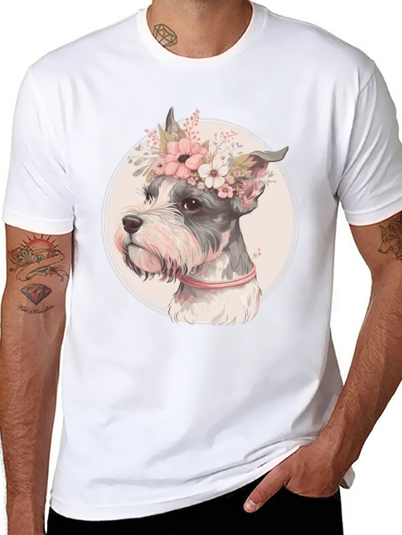 Black Dog with Flower Crown Graphic Tee view 8