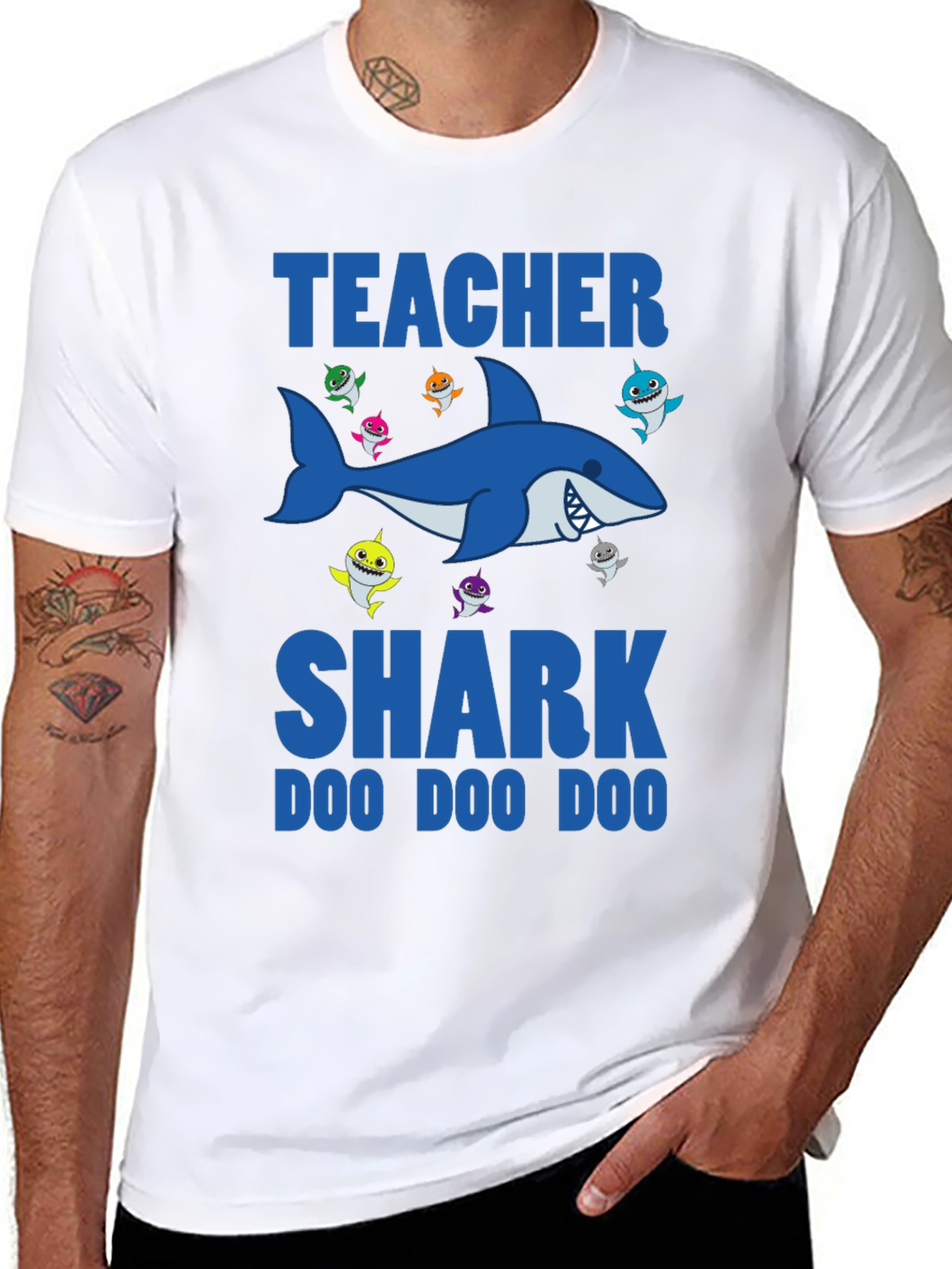 Black Teacher Shark T-Shirt - Doo Doo Doo - Black view 8