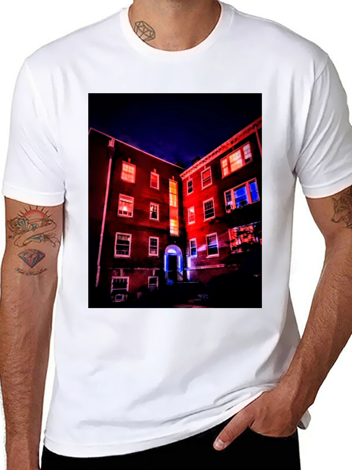 Black Illuminated Building Graphic Tee view 8