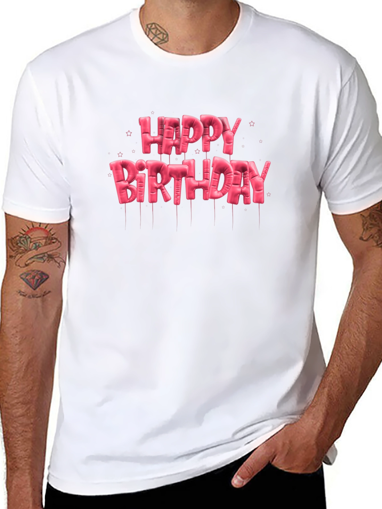 Black Happy Birthday Balloon Lettering T-Shirt view 8