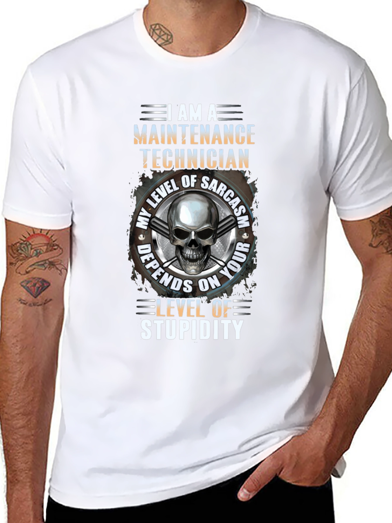Black Maintenance Technician Skull Graphic T-Shirt view 8