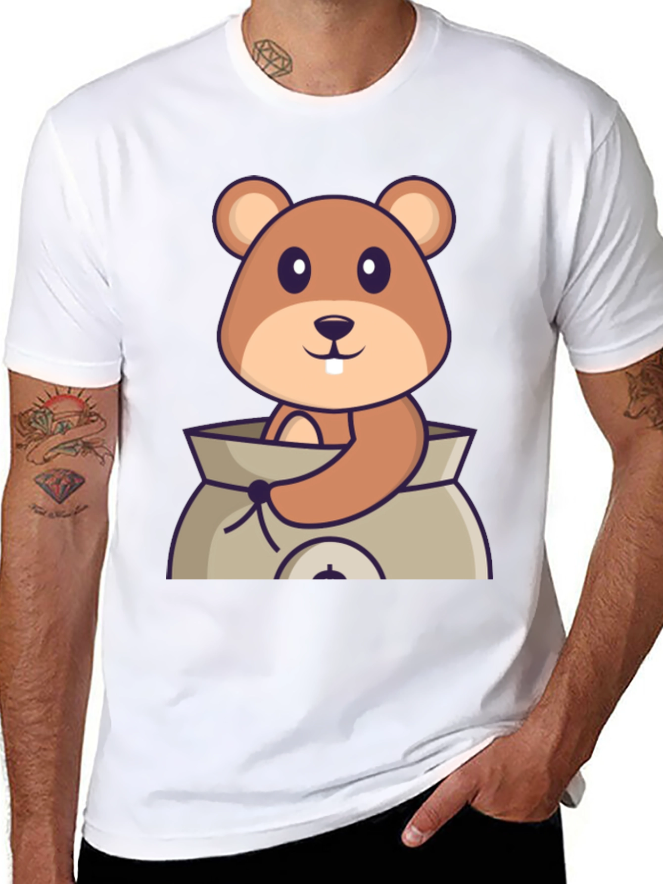 Black Cartoon Groundhog in Sack Black T-Shirt view 8