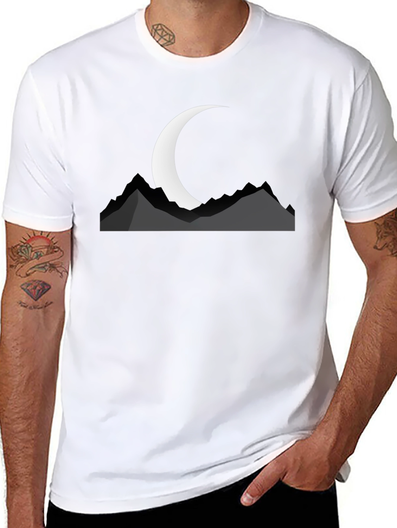 Black Mountain Moon Graphic Tee - Black Cotton T-Shirt view 8