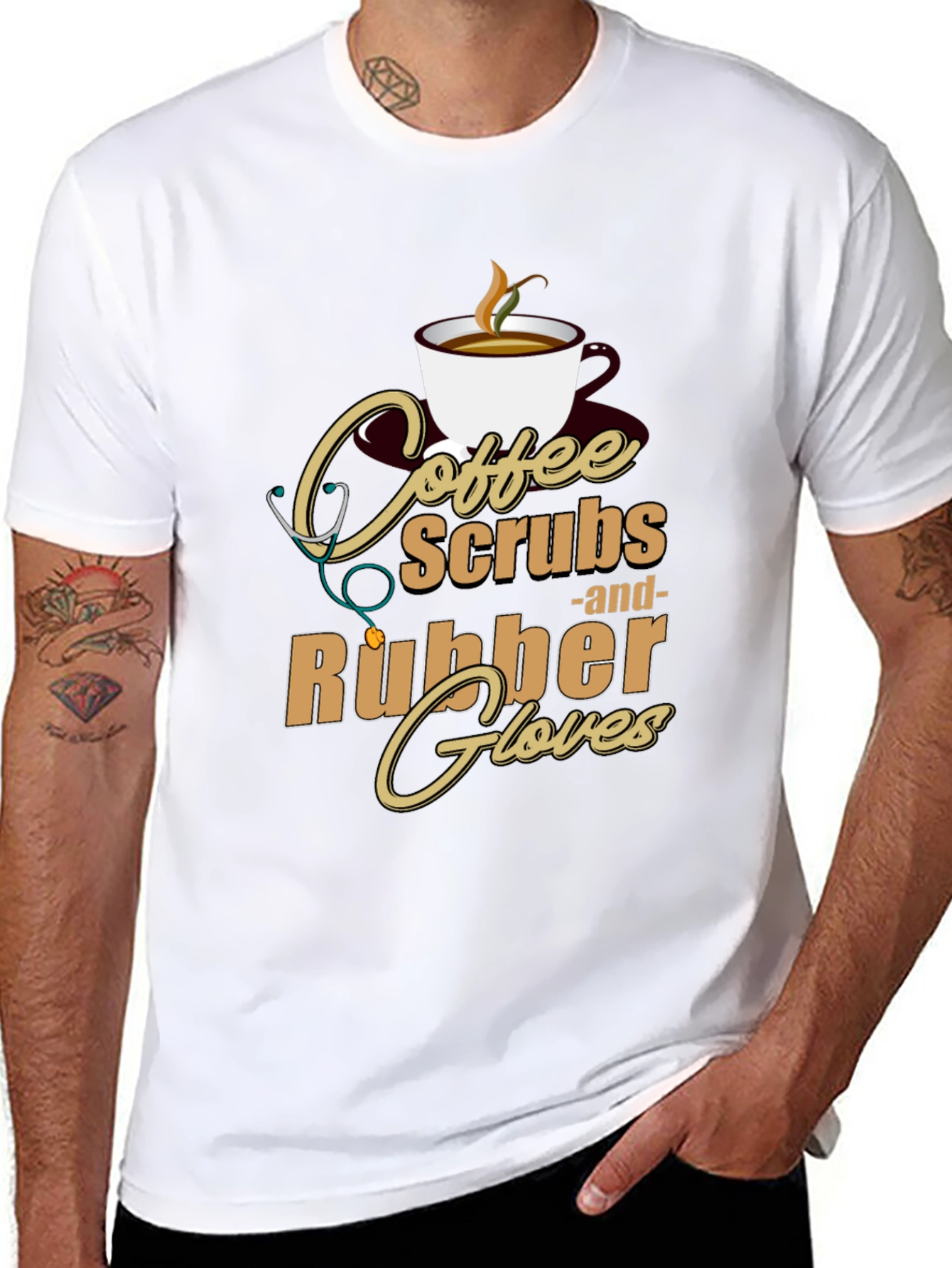 Black Coffee, Scrubs & Rubber Gloves Graphic Tee view 8