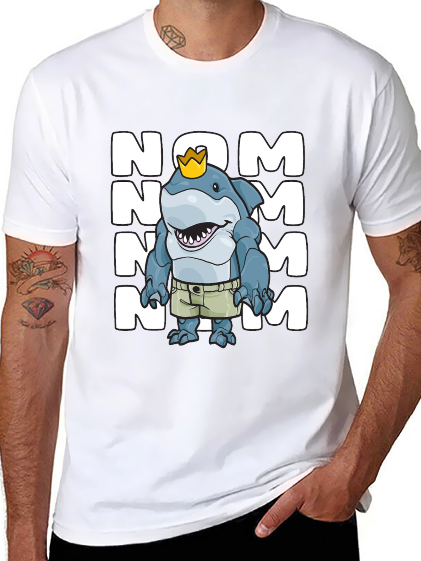 Black Nom Shark T-Shirt - Funny Cartoon Shark Graphic Tee view 8