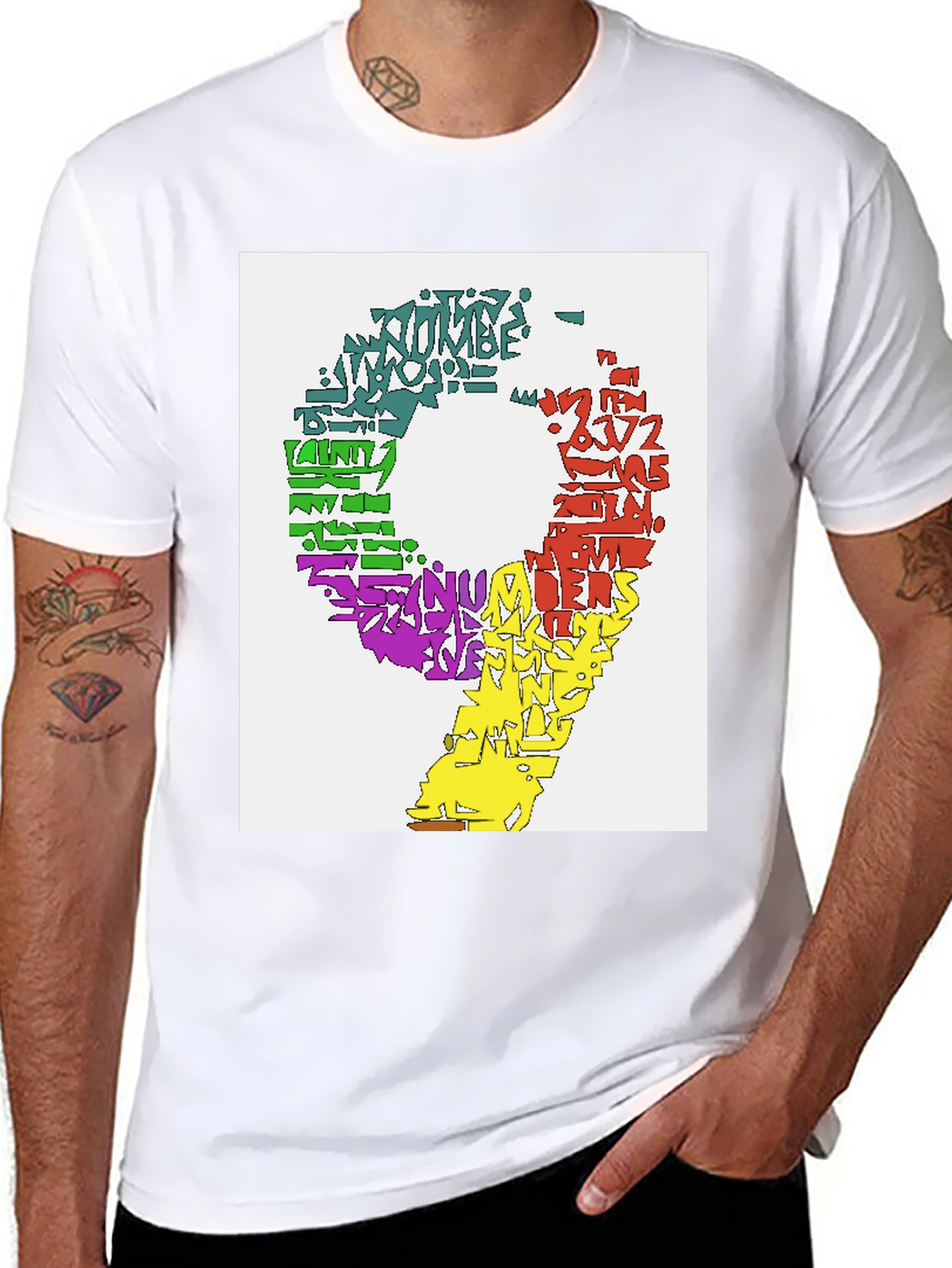 Black Colorful Number 9 Word Art Graphic Tee view 8