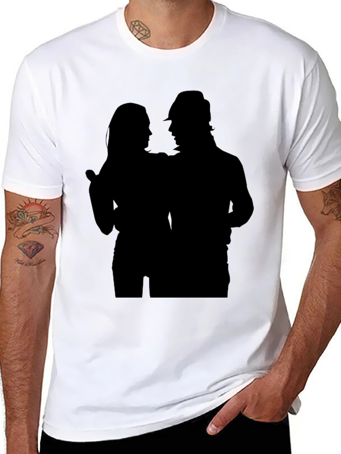 Black Silhouette Couple Black Graphic Tee view 8