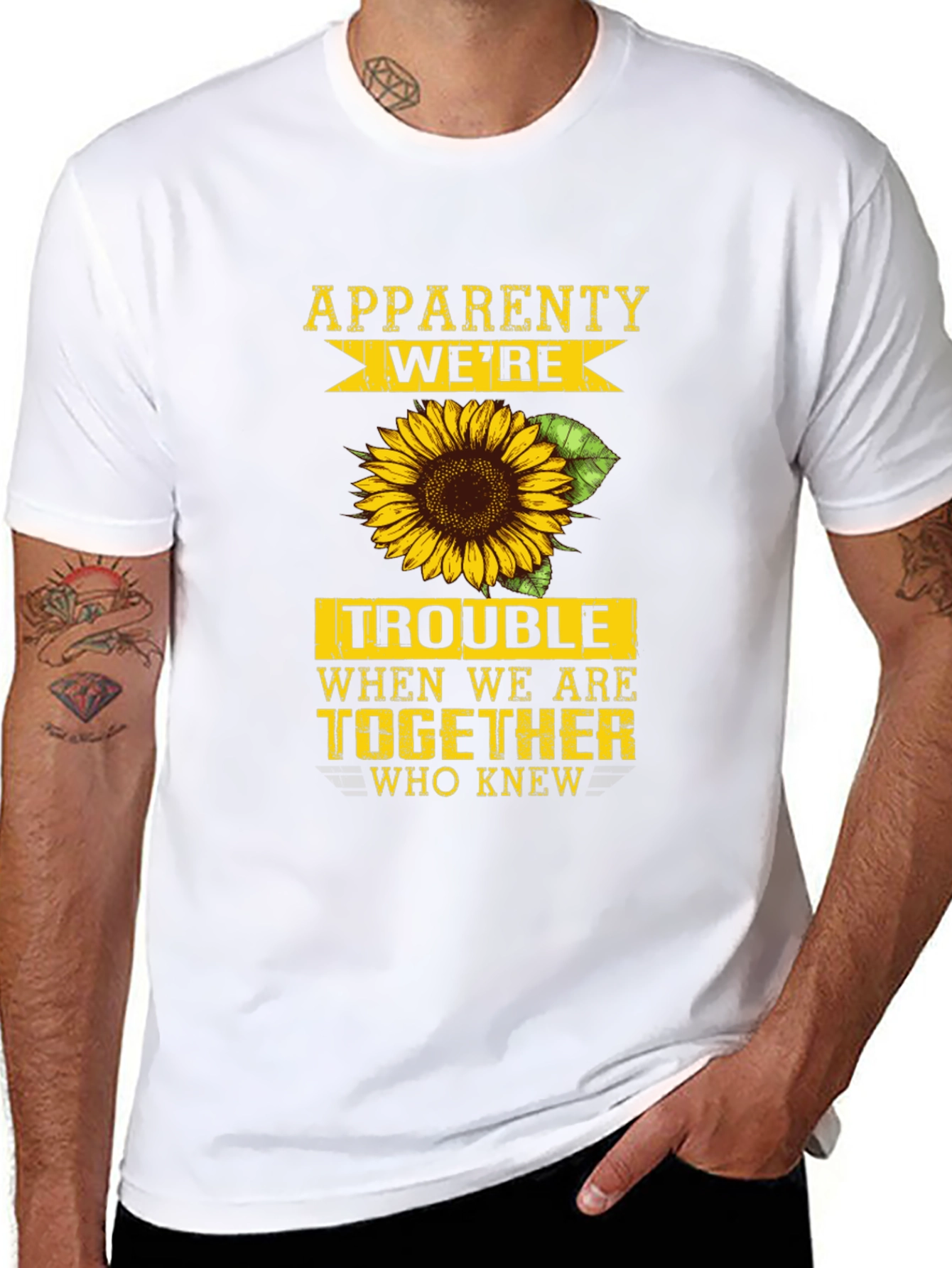 Black Apparently We're Trouble Sunflower Graphic Tee view 8