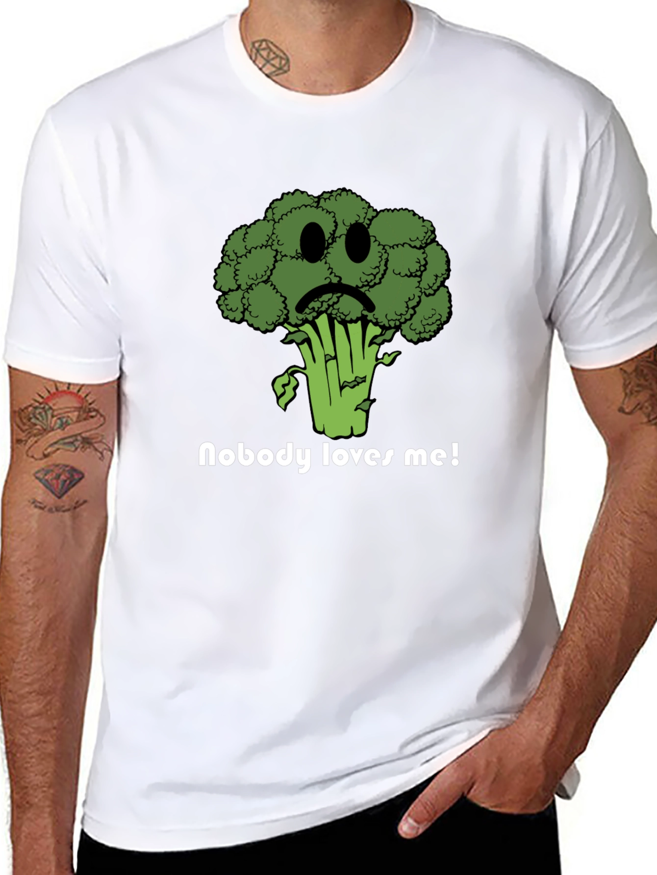 Black Sad Broccoli T-Shirt - Nobody Loves Me Graphic Tee view 8