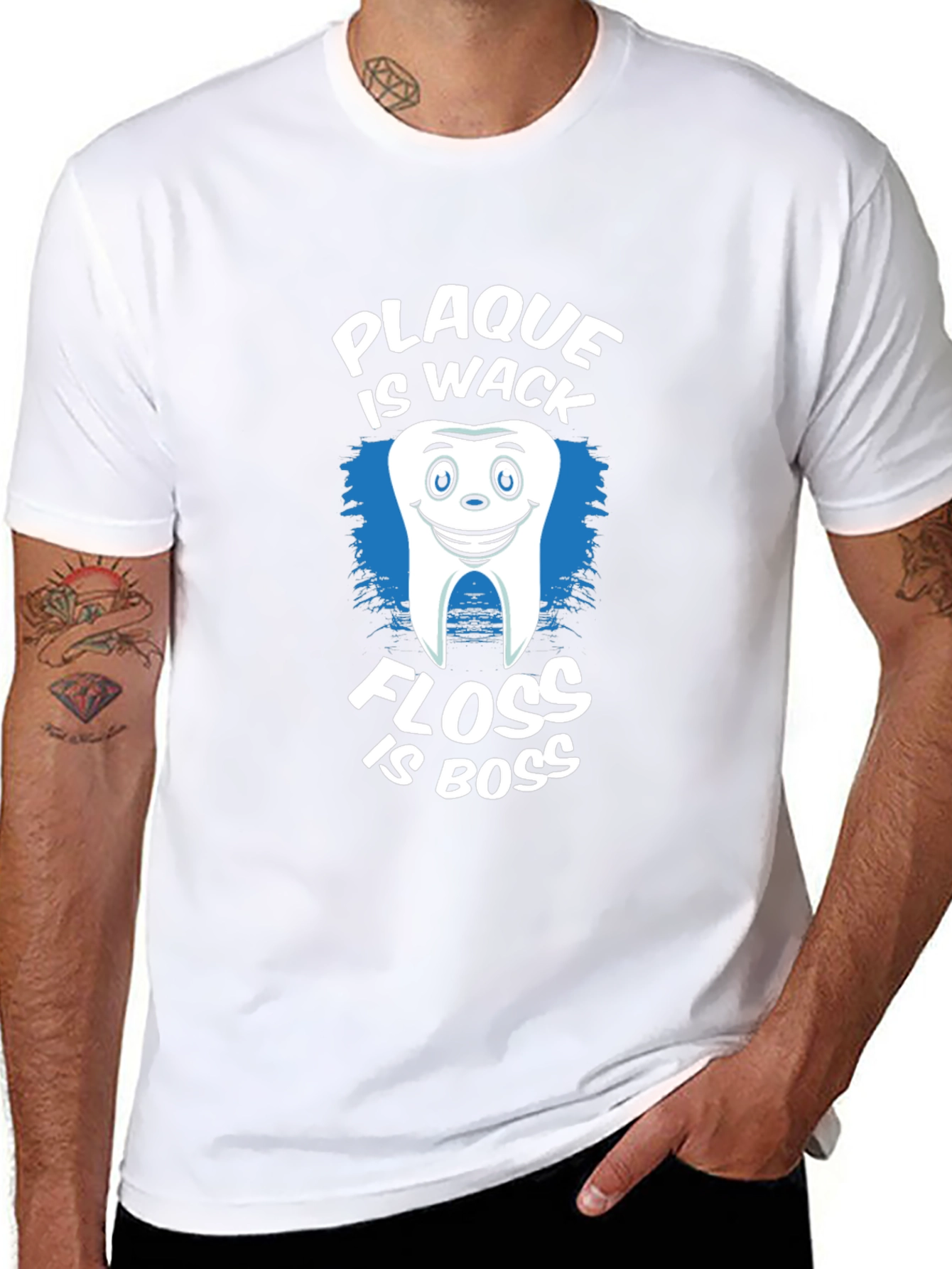 Black Plaque is Wack, Floss is Boss Funny Dental T-Shirt view 8