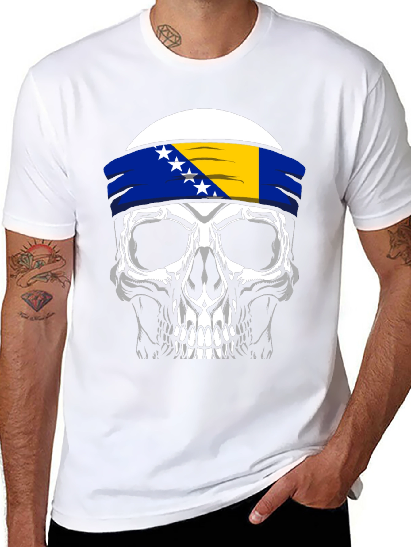 Skull Bosnia Flag Headband T-Shirt - 8