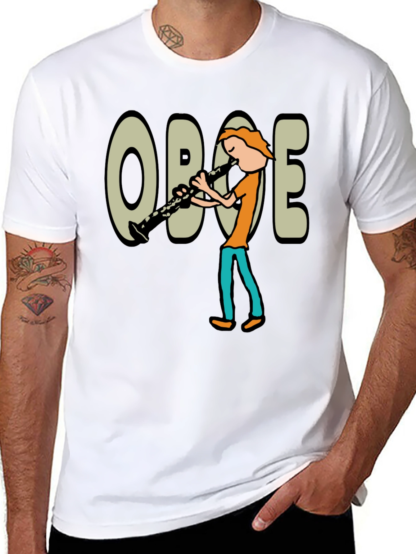 Black Oboe Cartoon Graphic T-Shirt view 8