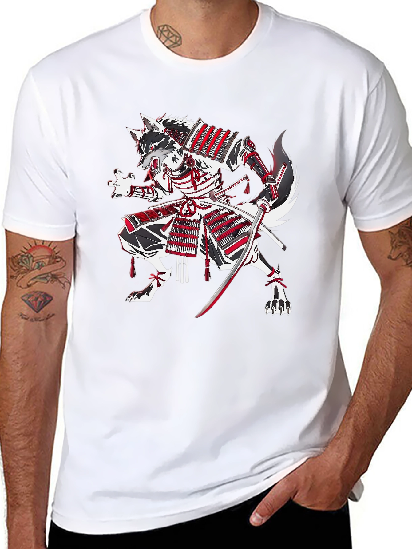 Black Samurai Wolf Graphic T-Shirt view 8
