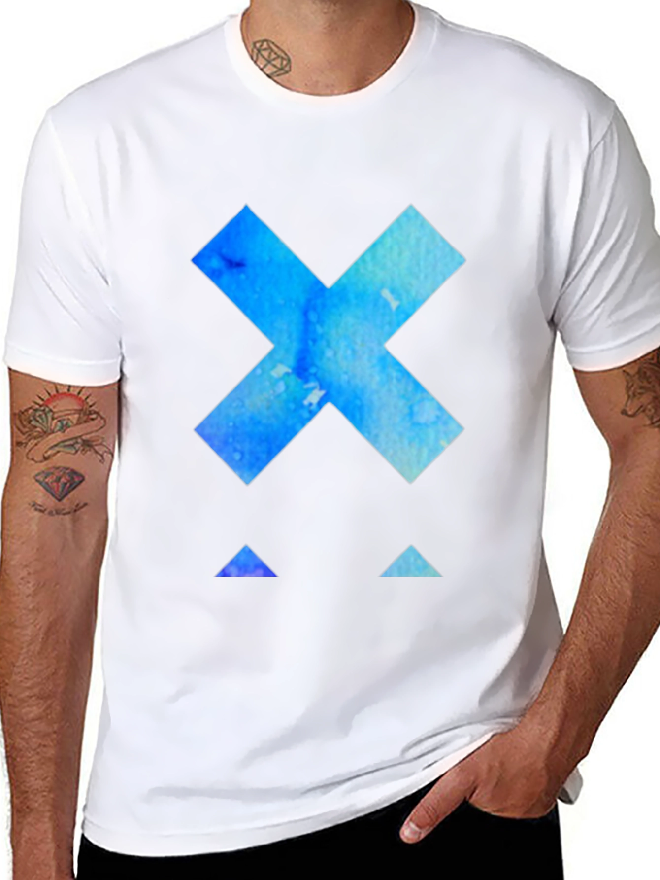 Black Geometric Blue Watercolor Graphic Tee - Modern Design view 8