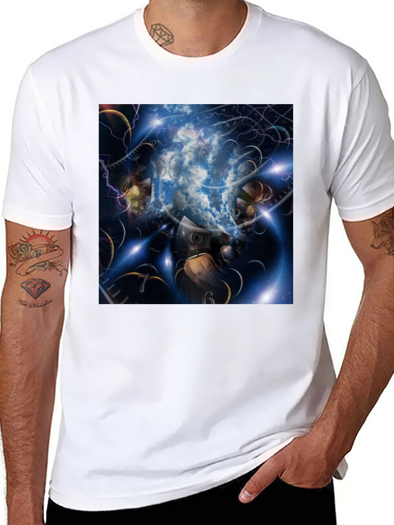 Black Surreal Clockwork Dreamscape Graphic Tee view 8