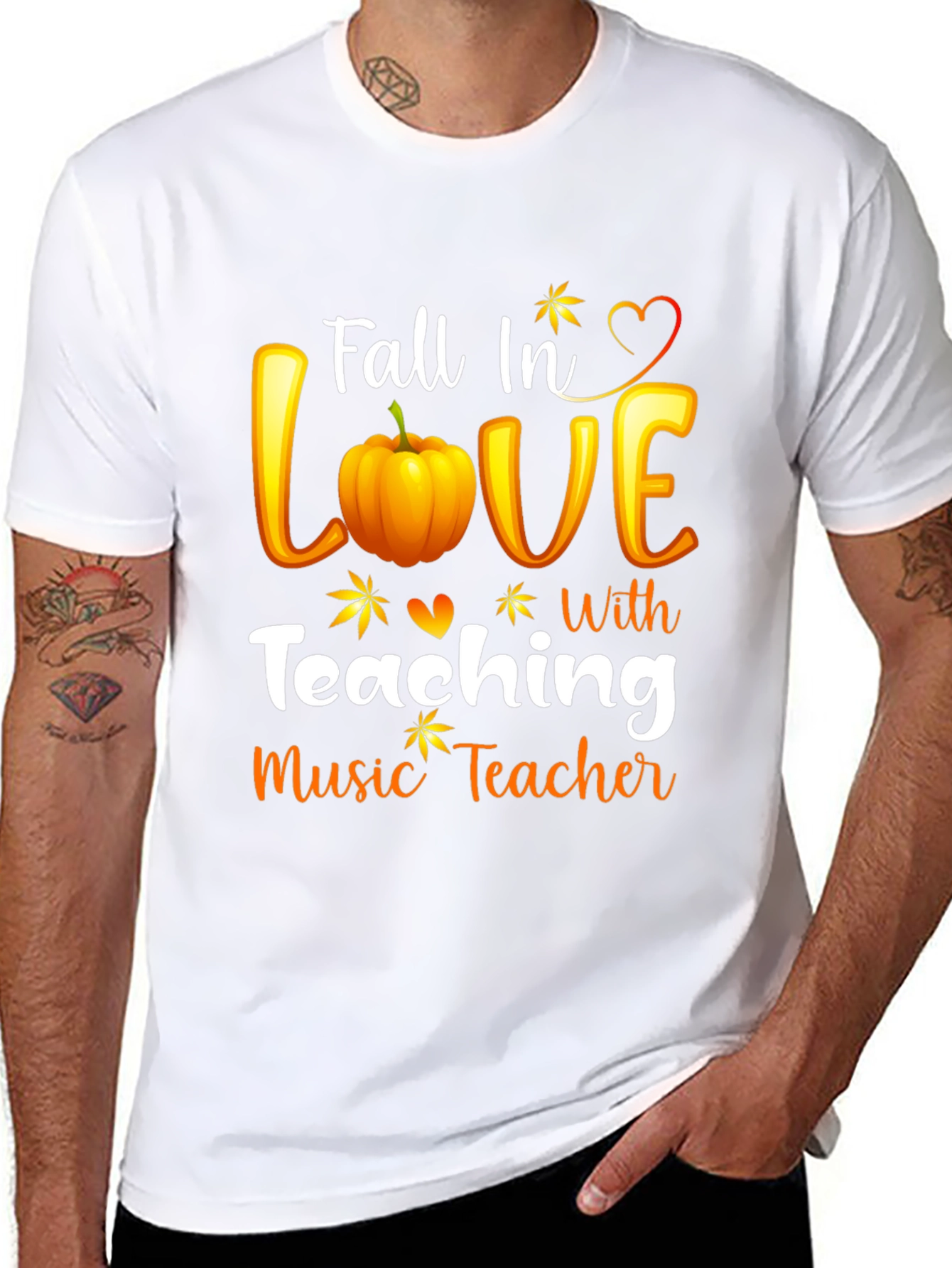 Black Fall In Love Teaching Music Teacher Black T-Shirt view 8