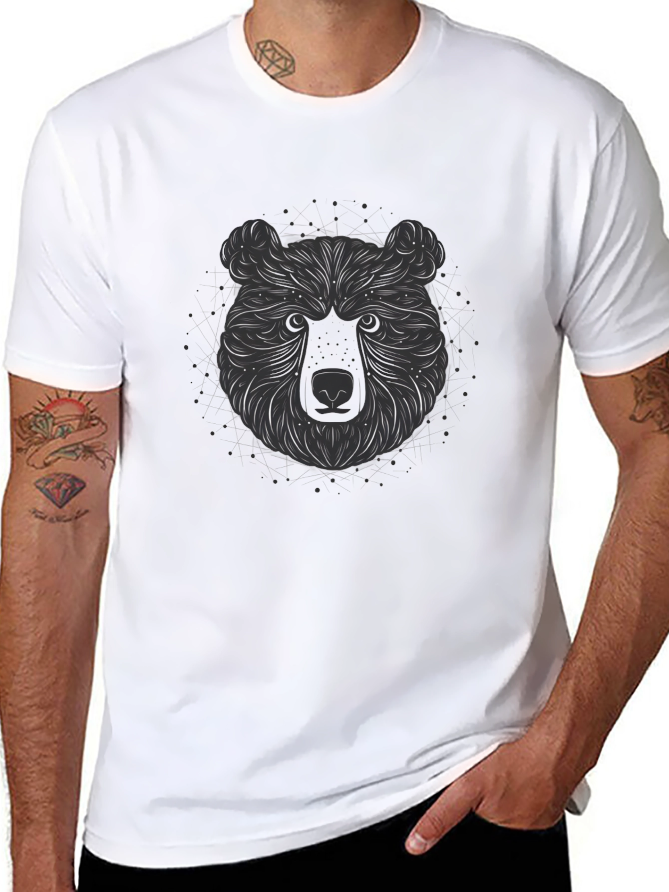 Black Abstract Bear Graphic Tee - Stylish Men's Black T-Shirt view 8