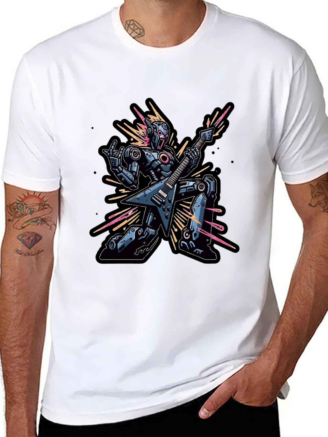 Black Robot Guitarist Graphic Tee - Black view 8