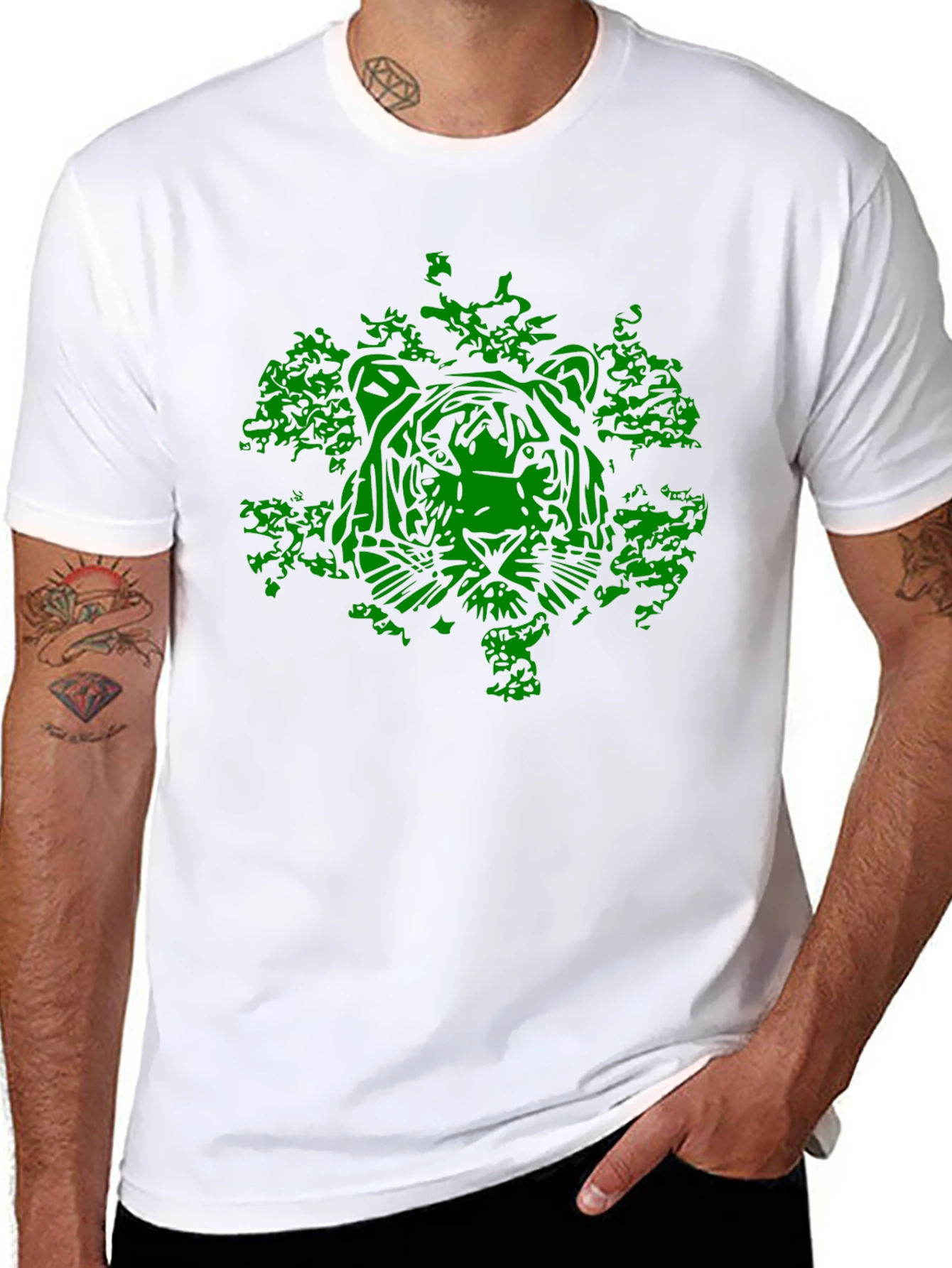 Black Green Tiger Graphic Black T-Shirt view 8