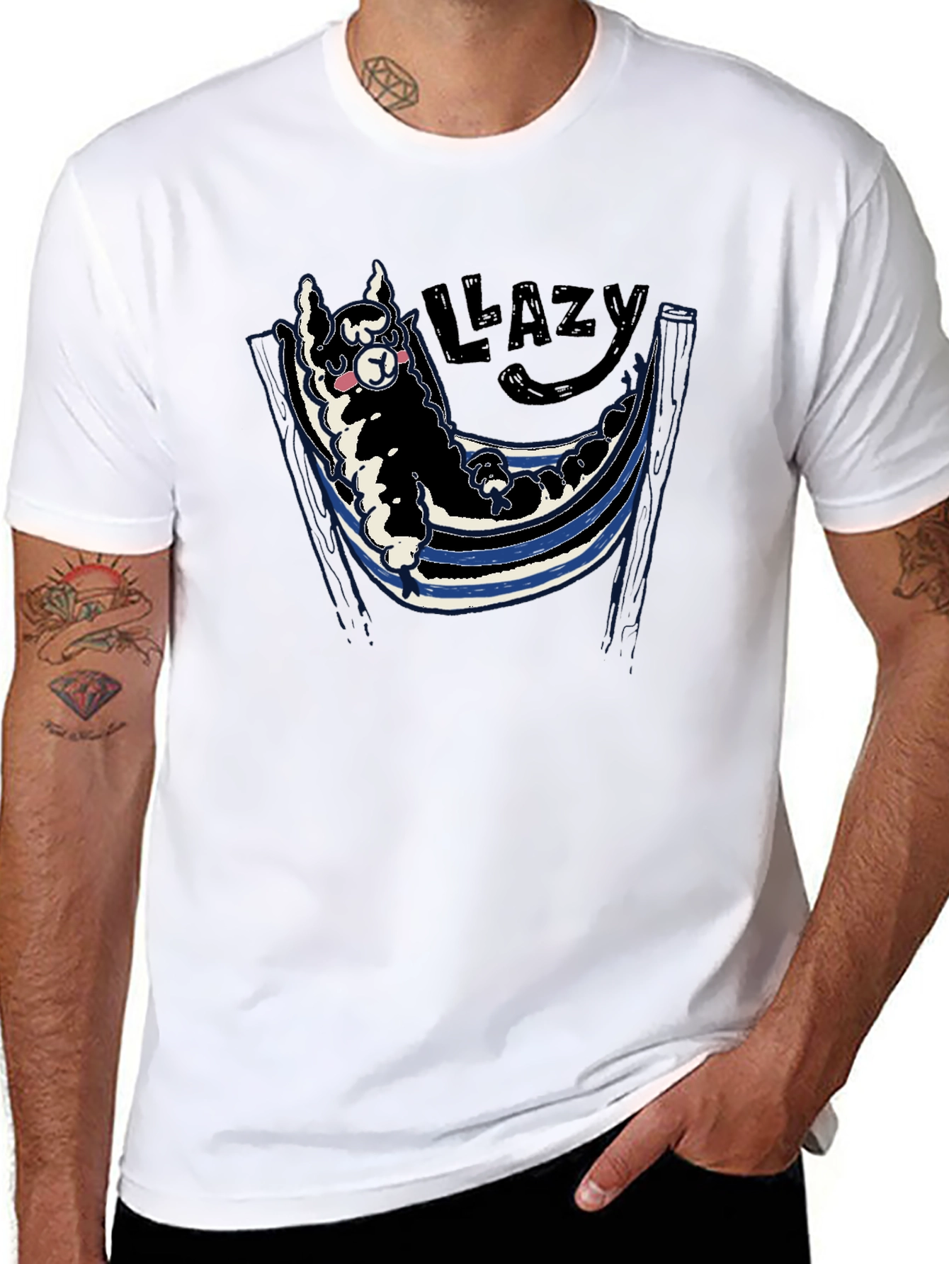 Black Lazy Llama Hammock Graphic Tee - Soft Cotton Blend view 8