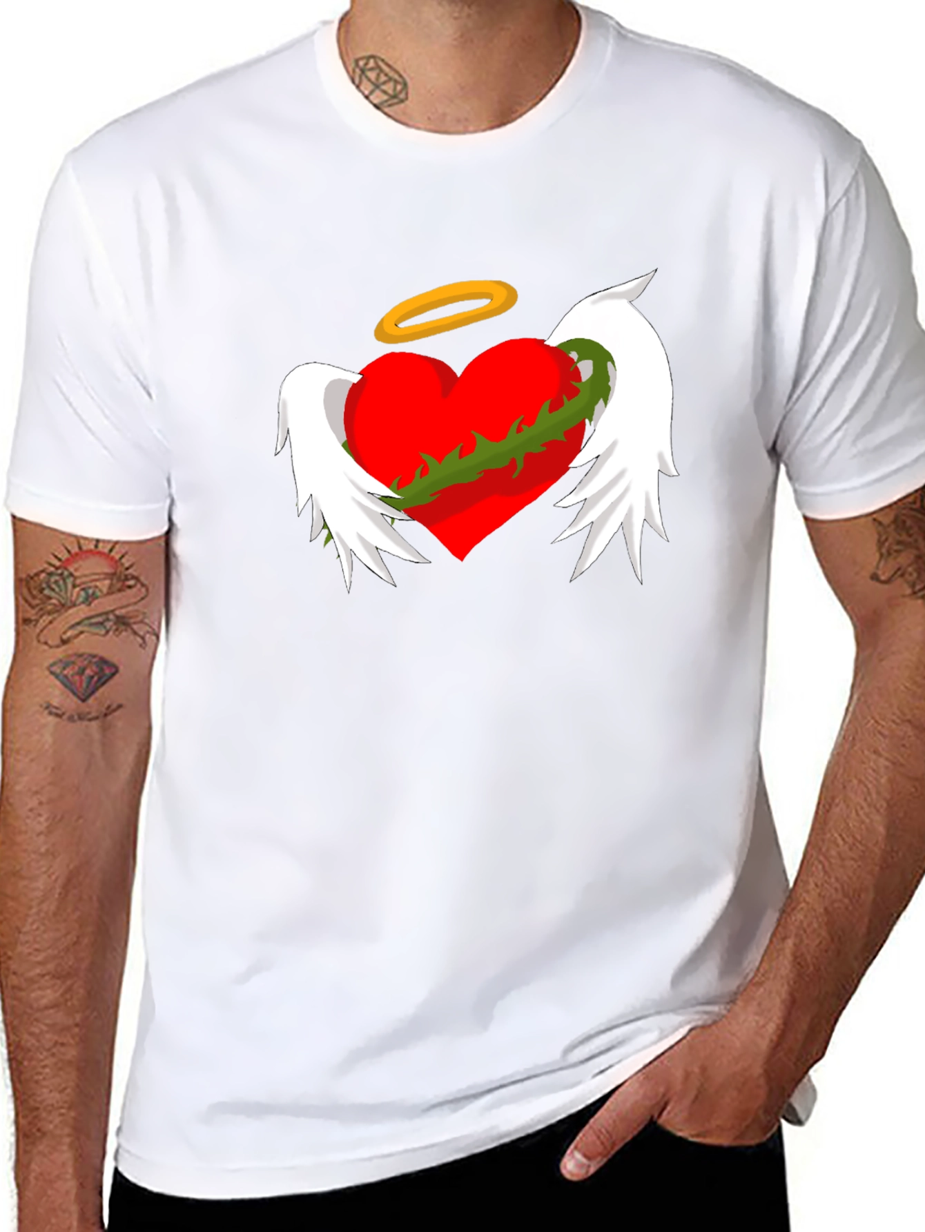 Black Winged Heart with Halo Graphic Tee - Black view 8