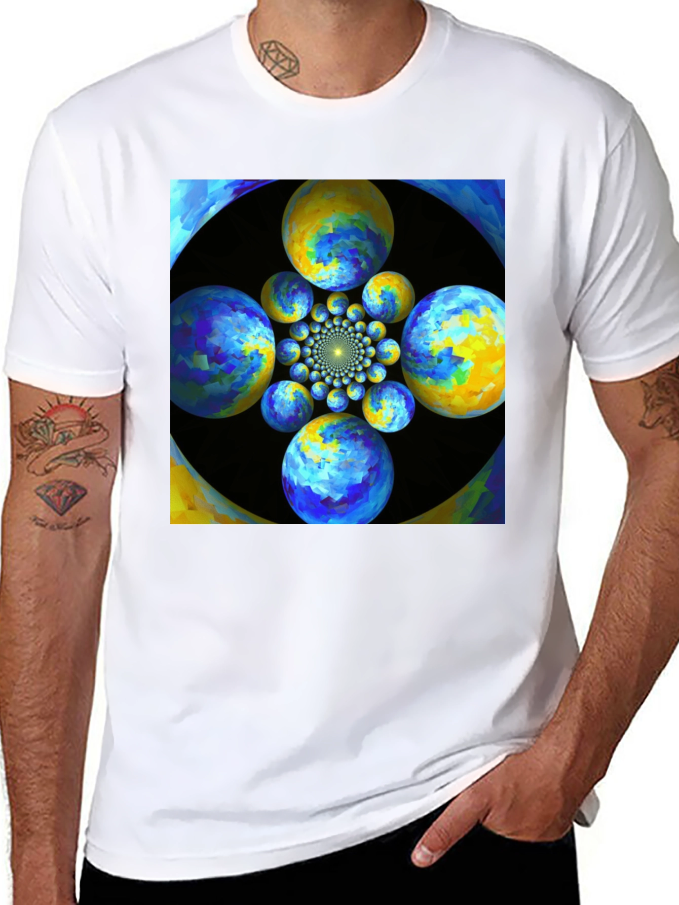 Black Abstract Fractal Sphere Graphic T-Shirt view 8