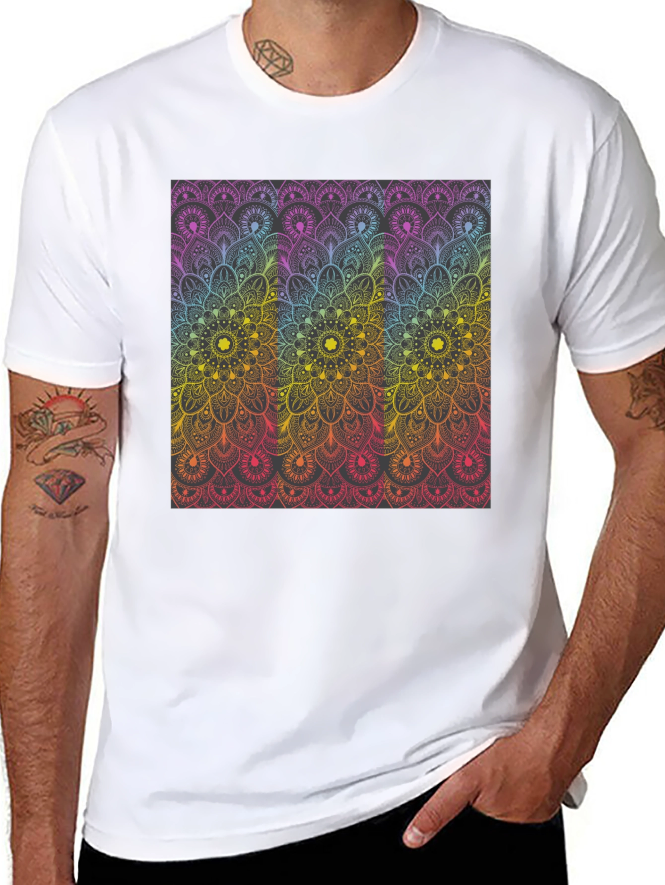 Black Colorful Mandala Graphic Print Black T-Shirt view 8