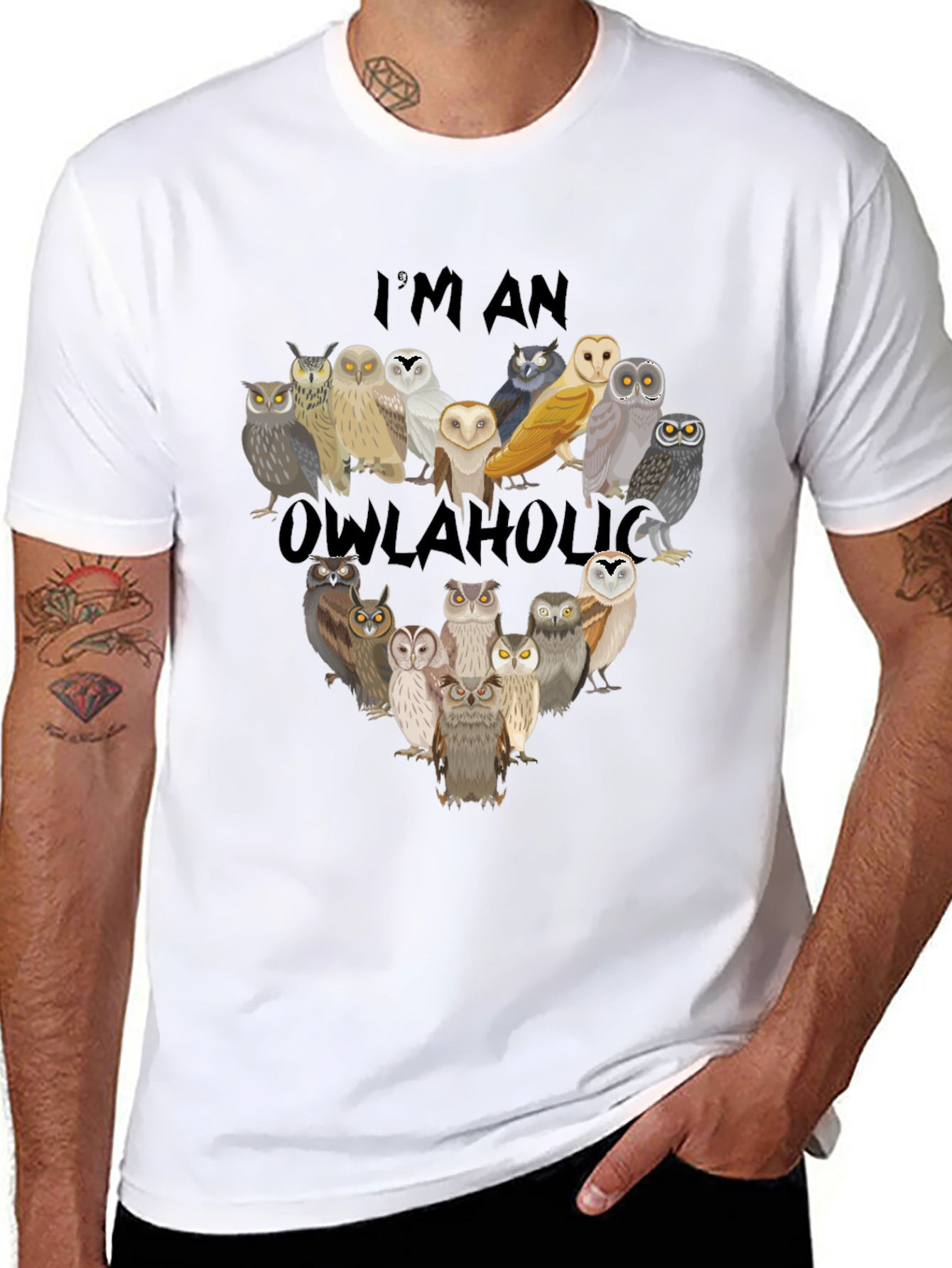 Black Owl Lover T-Shirt - "I'm an Owlaholic" Graphic Tee view 8