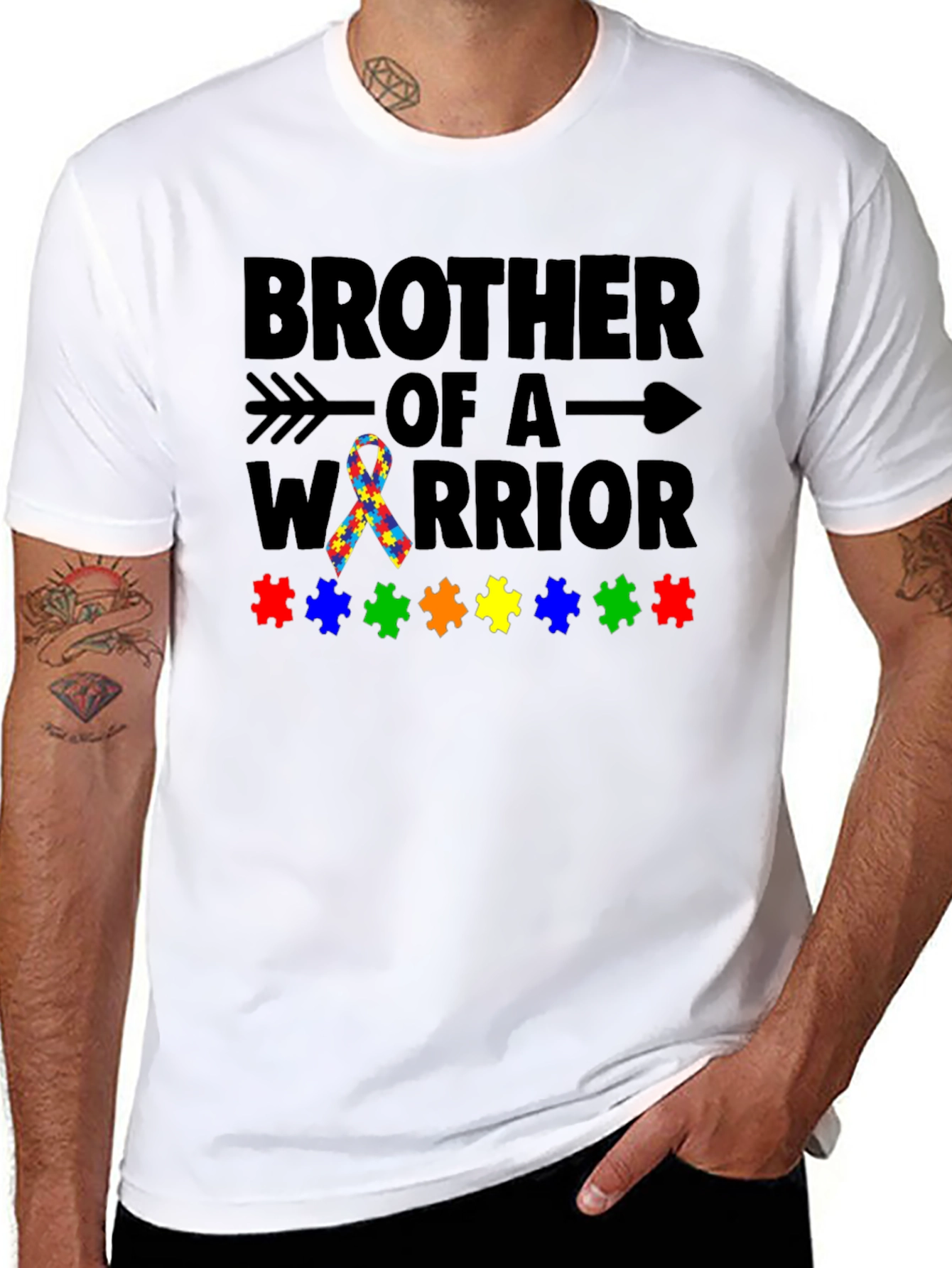 Black Brother of a Warrior Autism Awareness T-Shirt view 8