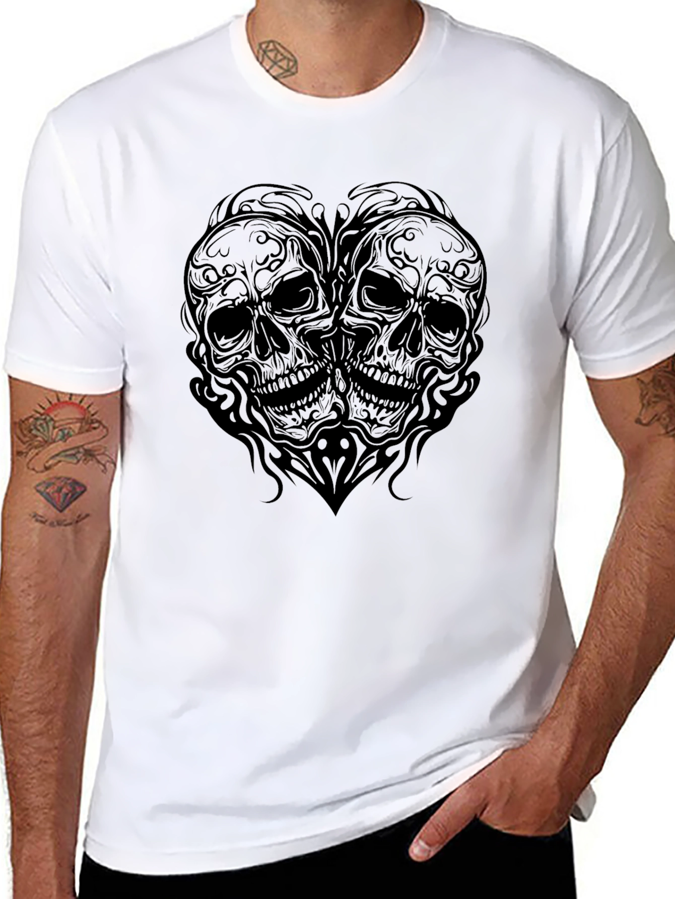 Black Skull Heart Graphic Tee - Gothic Style Black T-Shirt view 8