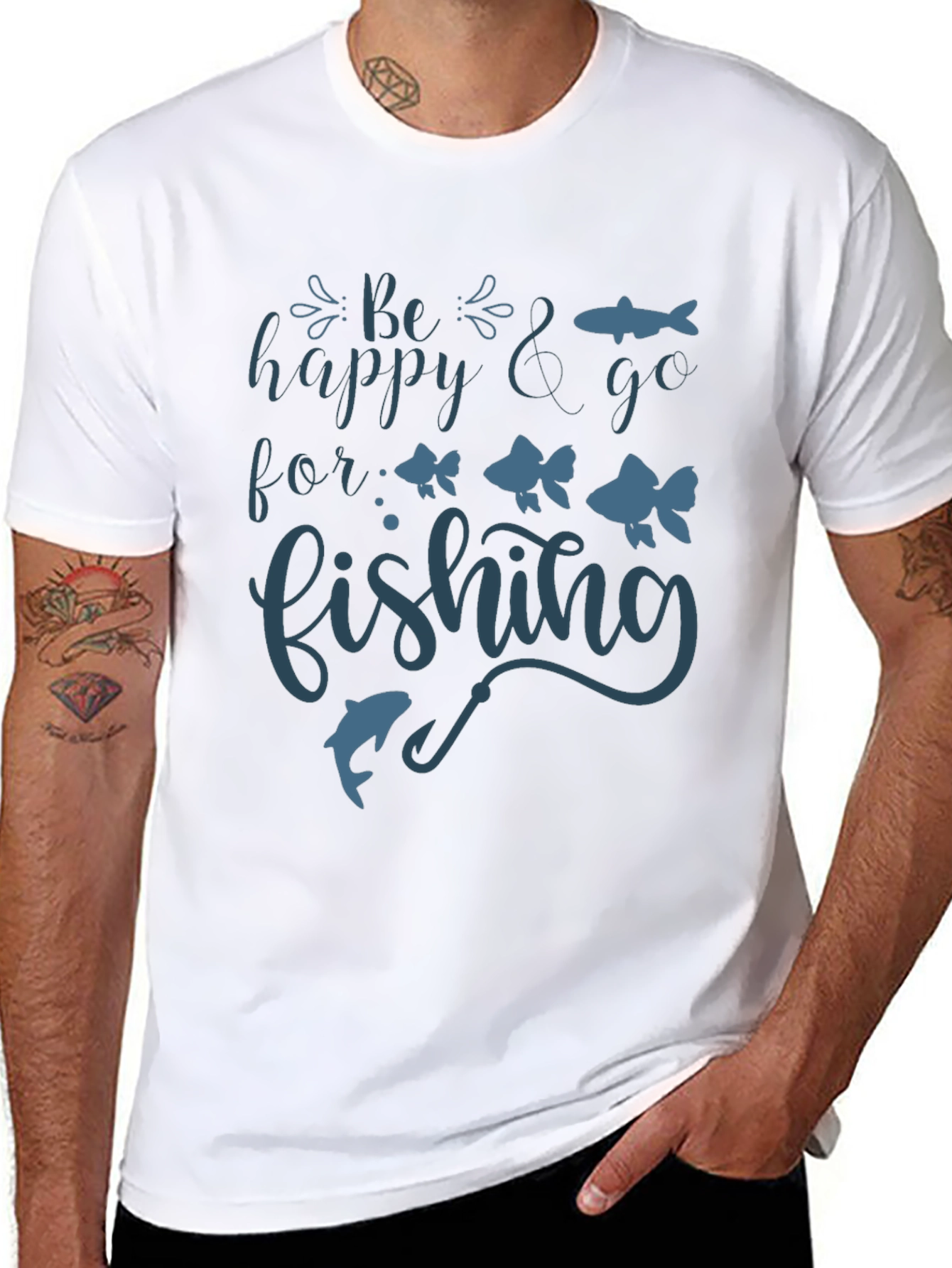Black Be Happy & Go Fishing Graphic Tee view 8