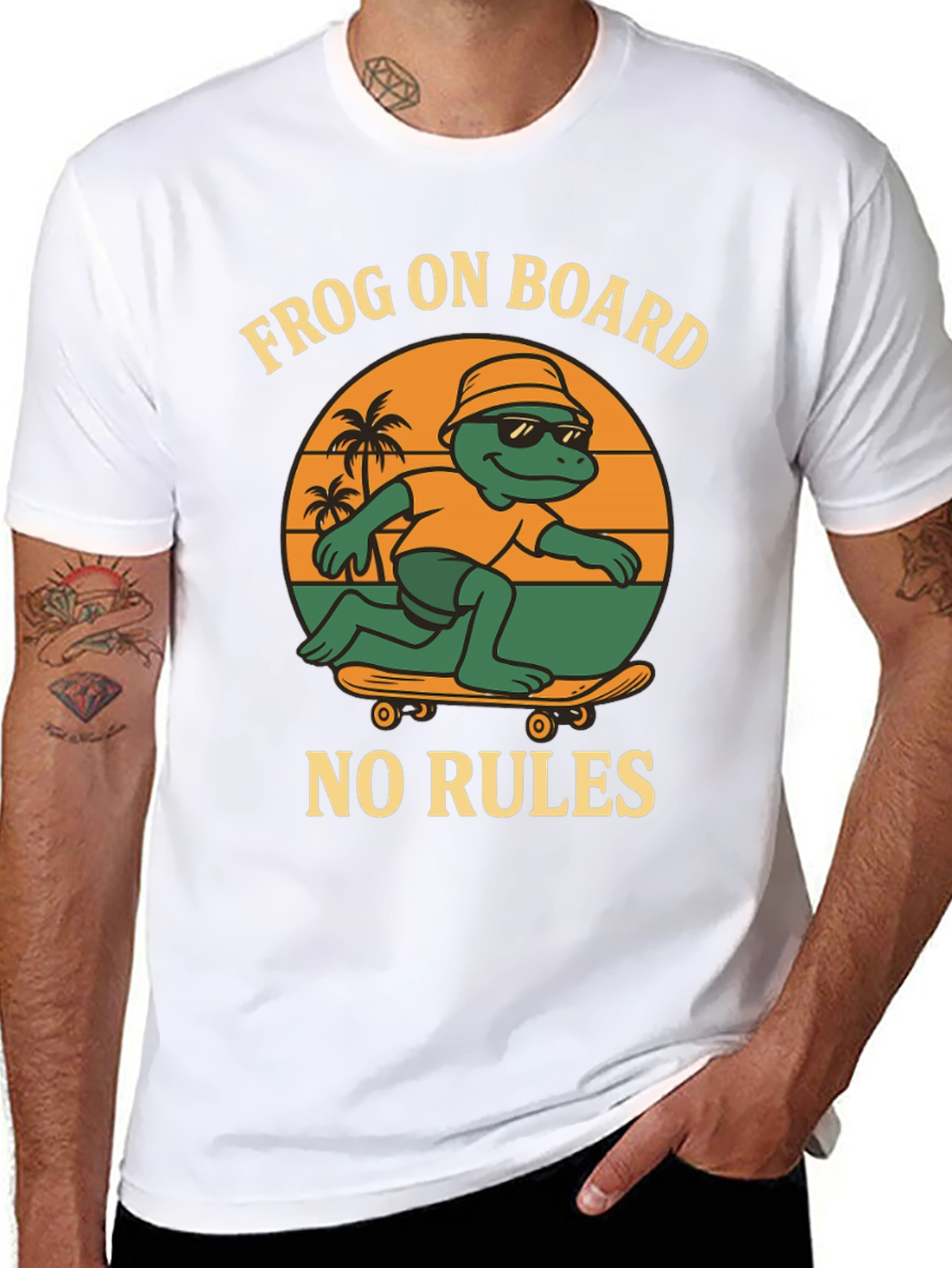 Black Frog On Board Graphic T-Shirt - Skateboarding Frog view 8