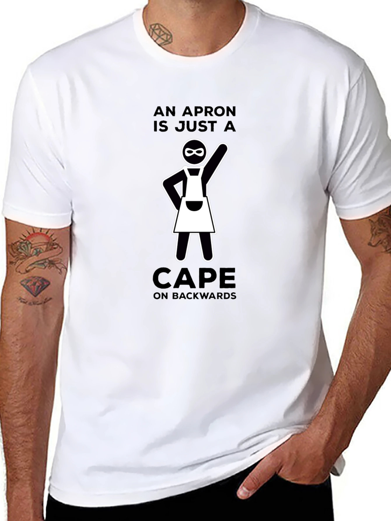 Black Funny Apron Cape Backwards T-Shirt view 8