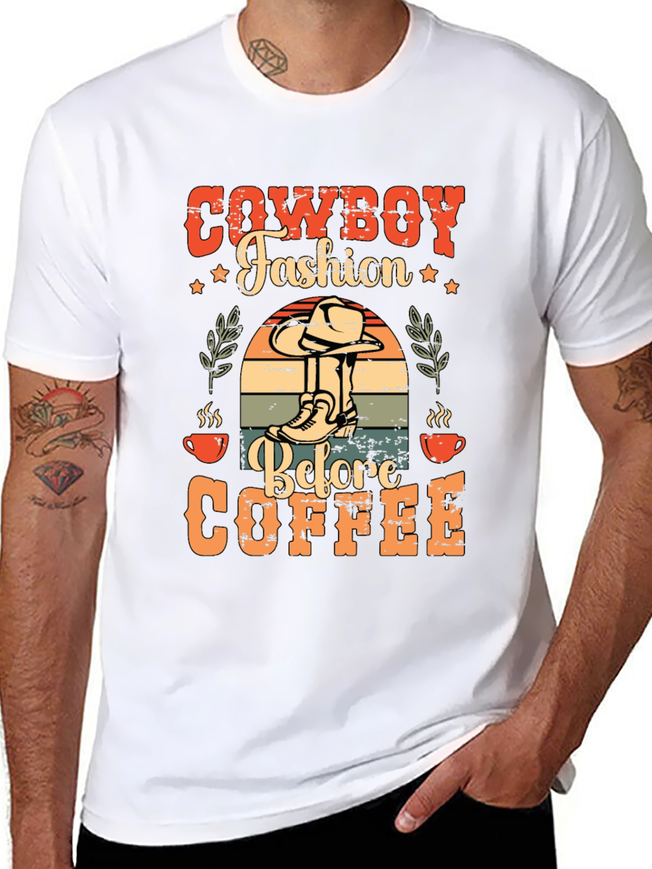 Black Cowboy Fashion Before Coffee Graphic T-Shirt view 8