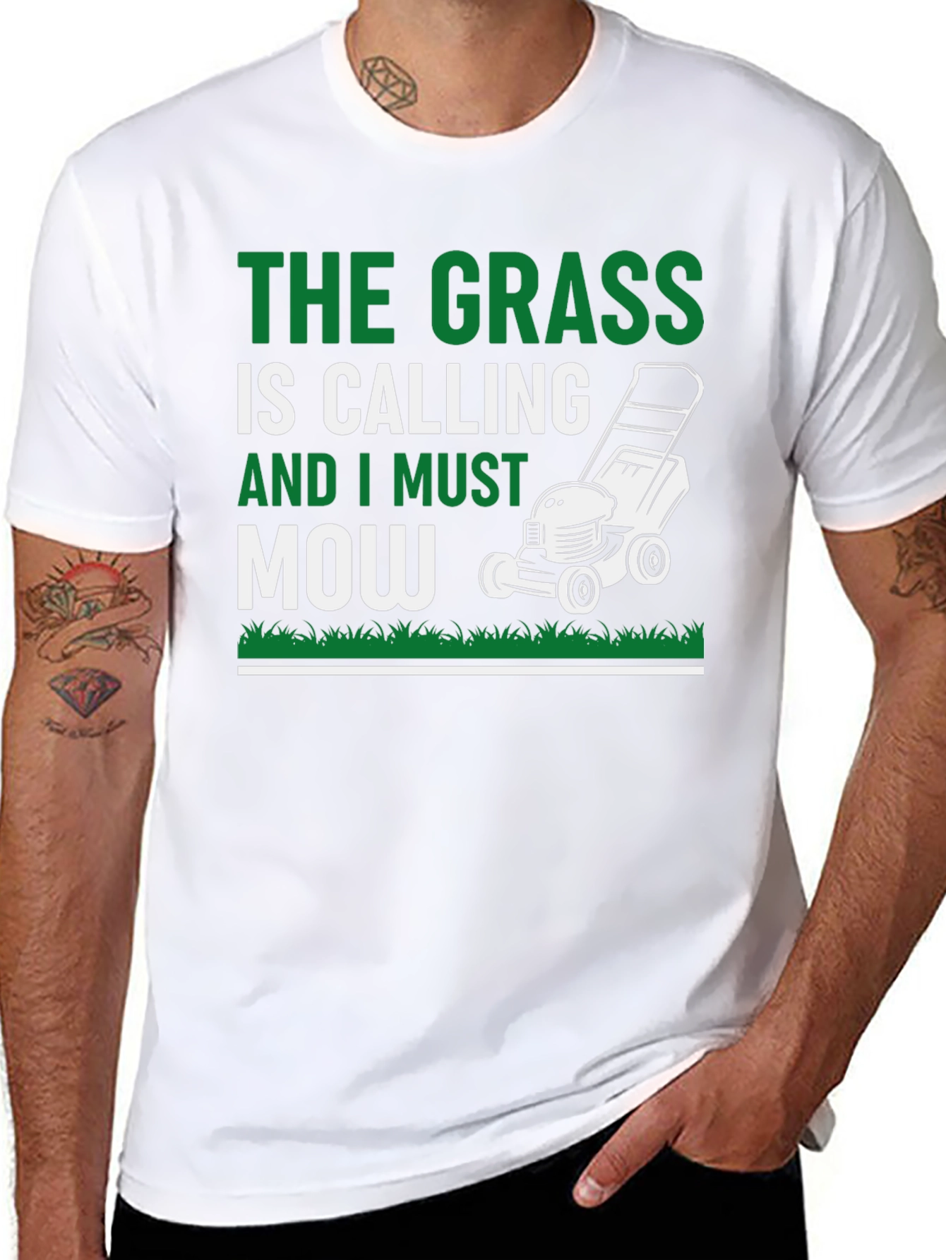 Black The Grass is Calling Funny Lawn Mowing T-Shirt view 8