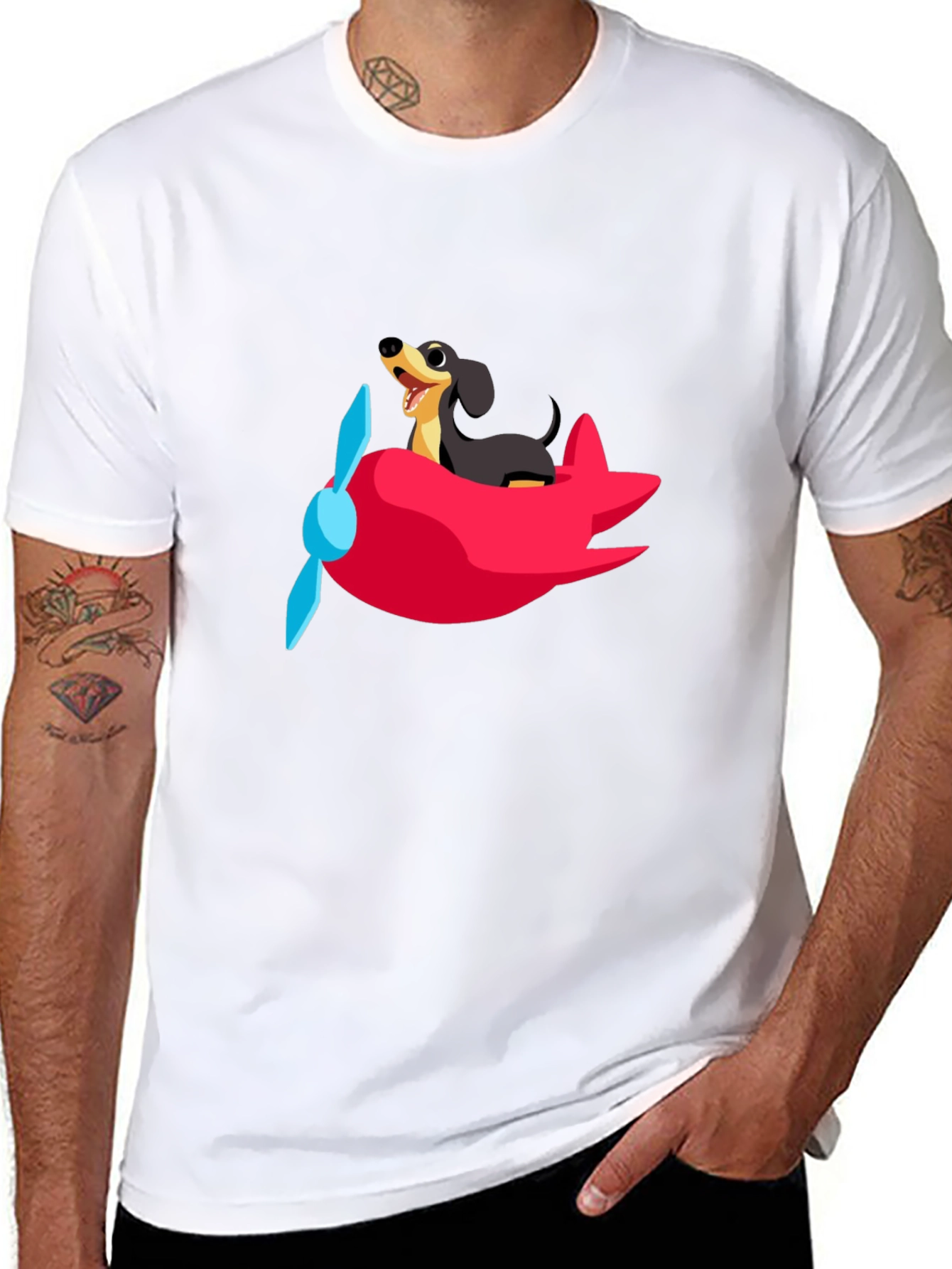 Black Dog Pilot T-Shirt - Cute Dachshund Flying Plane Tee view 8