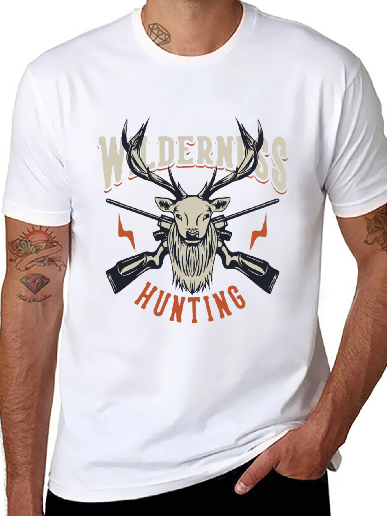 Black Wilderness Hunting Graphic Tee - Black Cotton Blend Shirt view 8