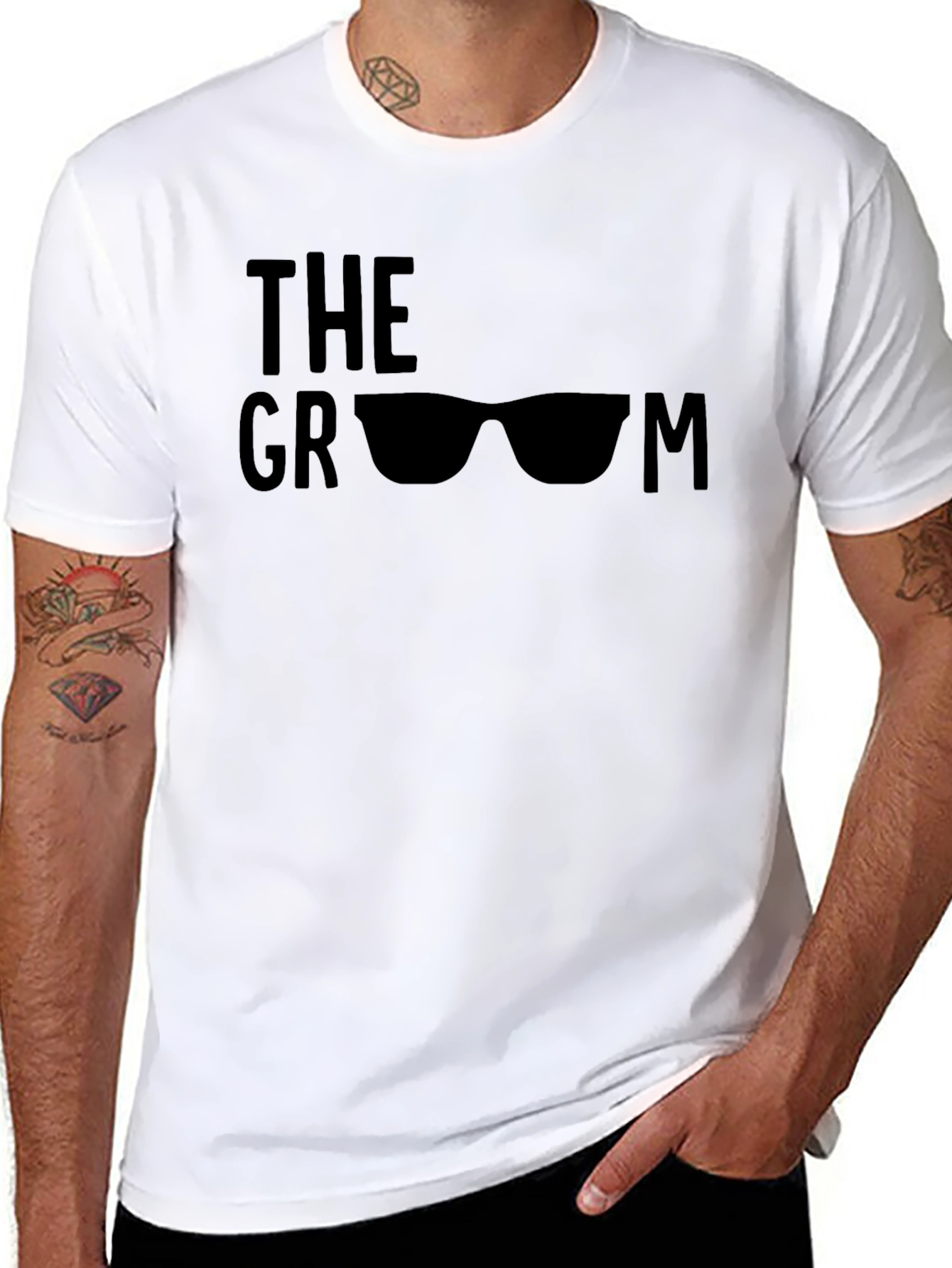 Black Cool Groom T-Shirt with Sunglasses Graphic - Black view 8