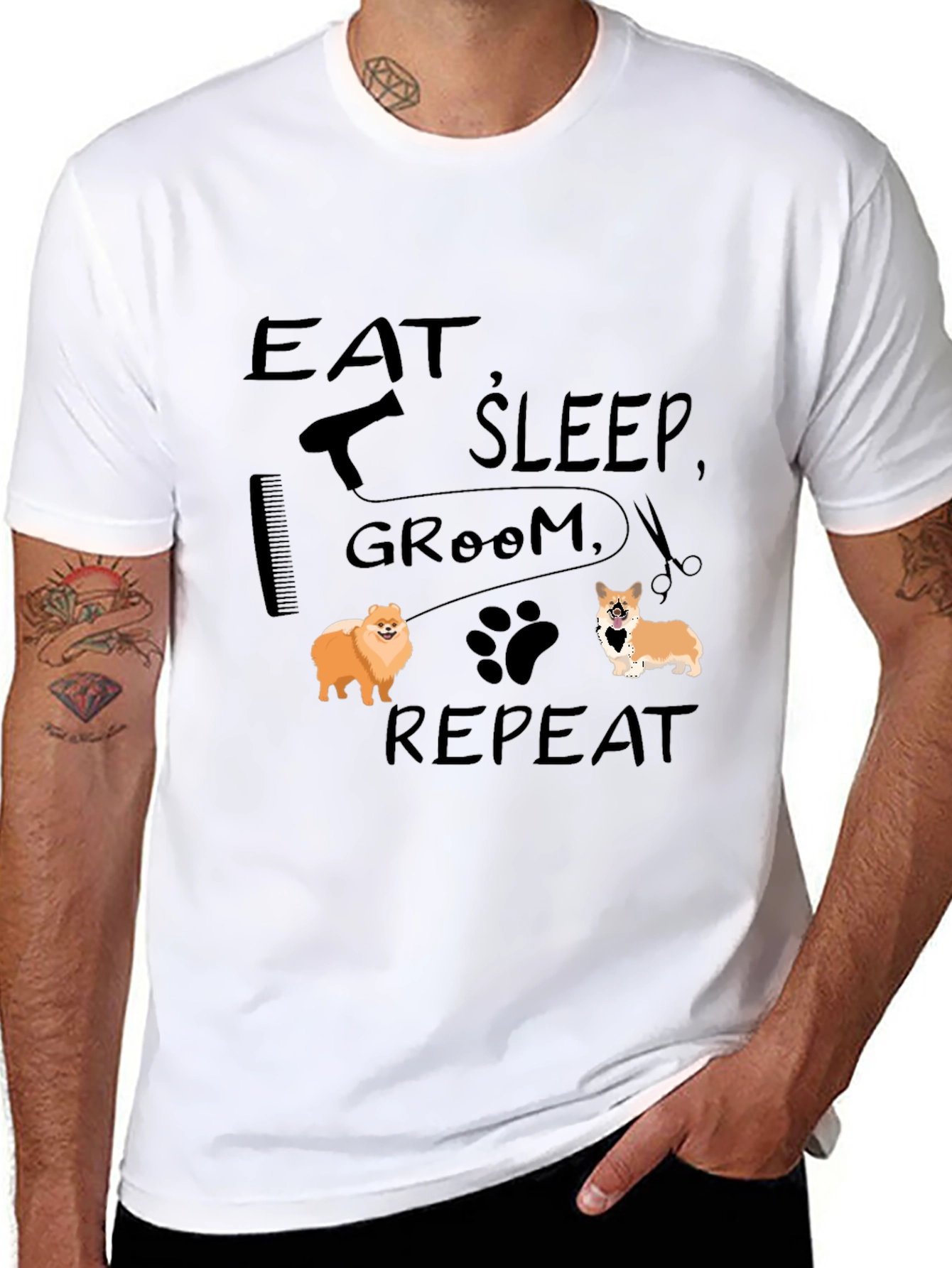 Black Eat Sleep Groom Repeat Dog Lover T-Shirt view 8