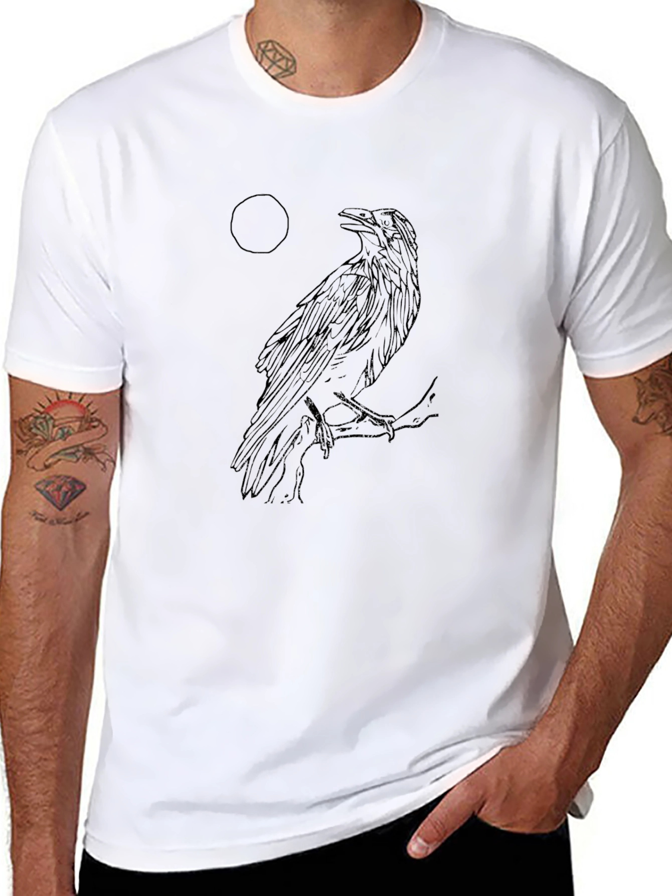 Black Raven Moon Graphic T-Shirt - Unisex Style view 8