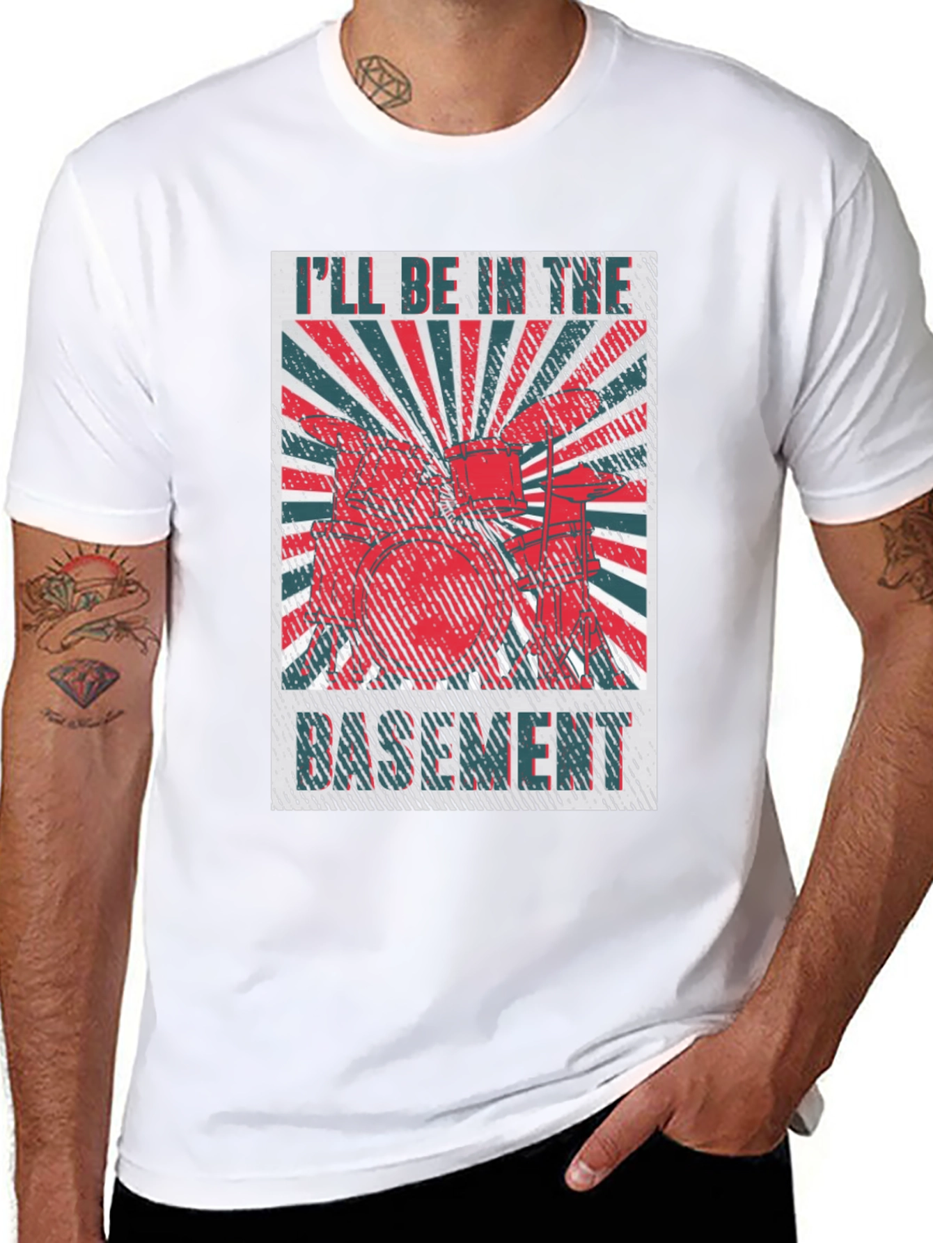 Black I'll Be in the Basement Drum Set T-Shirt view 8