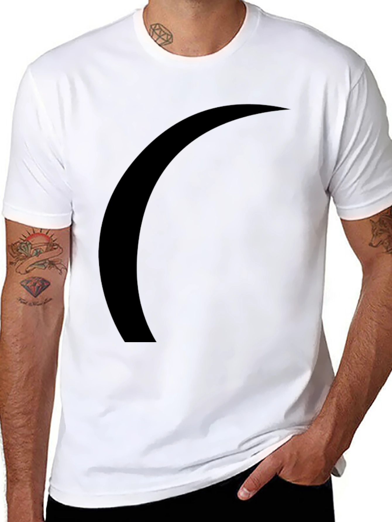 Black Minimalist Black Curved Graphic Tee - Casual Comfort view 8