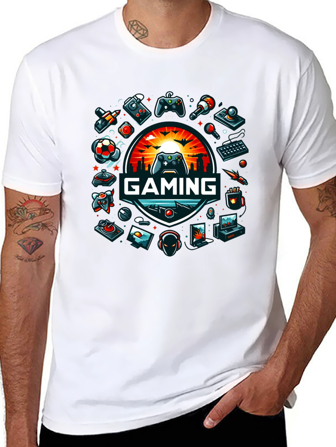 Black Gaming Graphic Tee - Black Crew Neck view 8